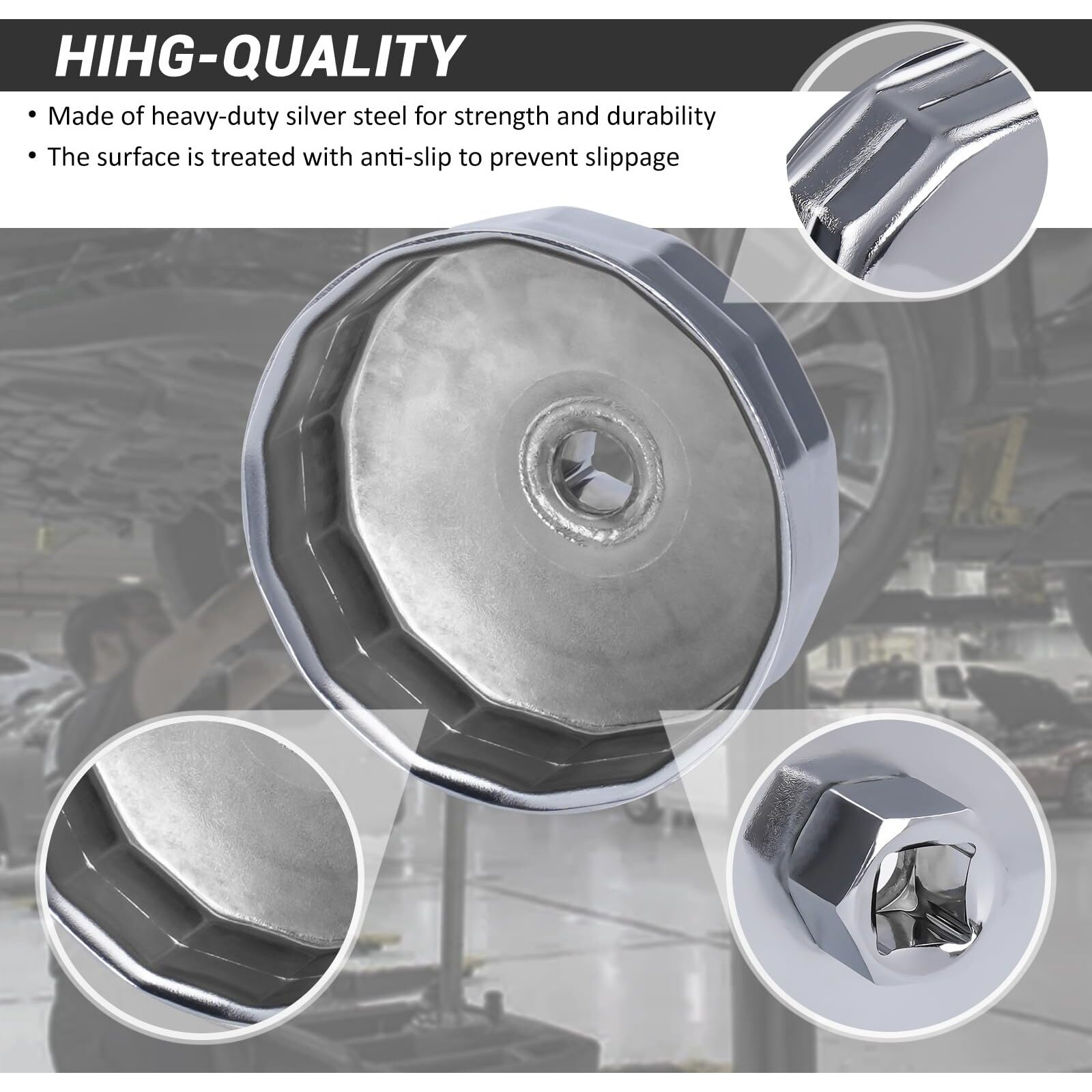 Elechoi 74Mm 14Flutes Oil Filter Cap Wrench Removal Tool Socket Compatible With Mercedes Benz, Audi, Sprinter, Vw, Porsche, Volkswagen, Mazda, Heavy-Duty Silver Alloy Steel