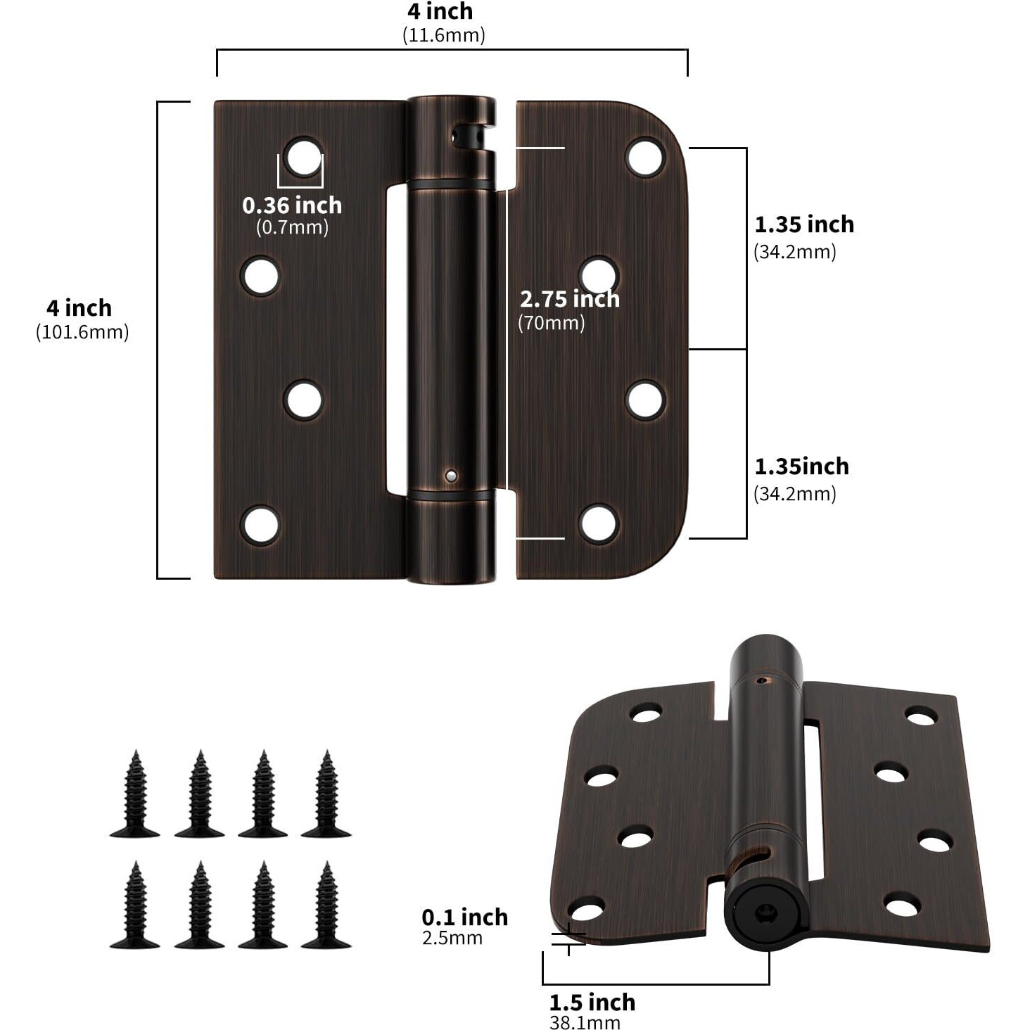 Goldenwarm 2Pack Oil Rubbed Bronze Door Hinges 4 Inch Self Closing Spring Door Hinge With Square & 5/8"" Radius Corners - Adjustable Door Closing, Residential & Heavy-Duty Door Hardware