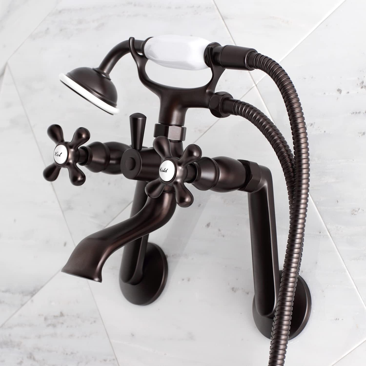 Kingston Brass Ks269Orb Vintage Wall Mount Clawfoot Tub Filler With Hand Shower, Oil Rubbed Bronze , Oil-Rubbed Bronze 9.13 X 7.5 X 6