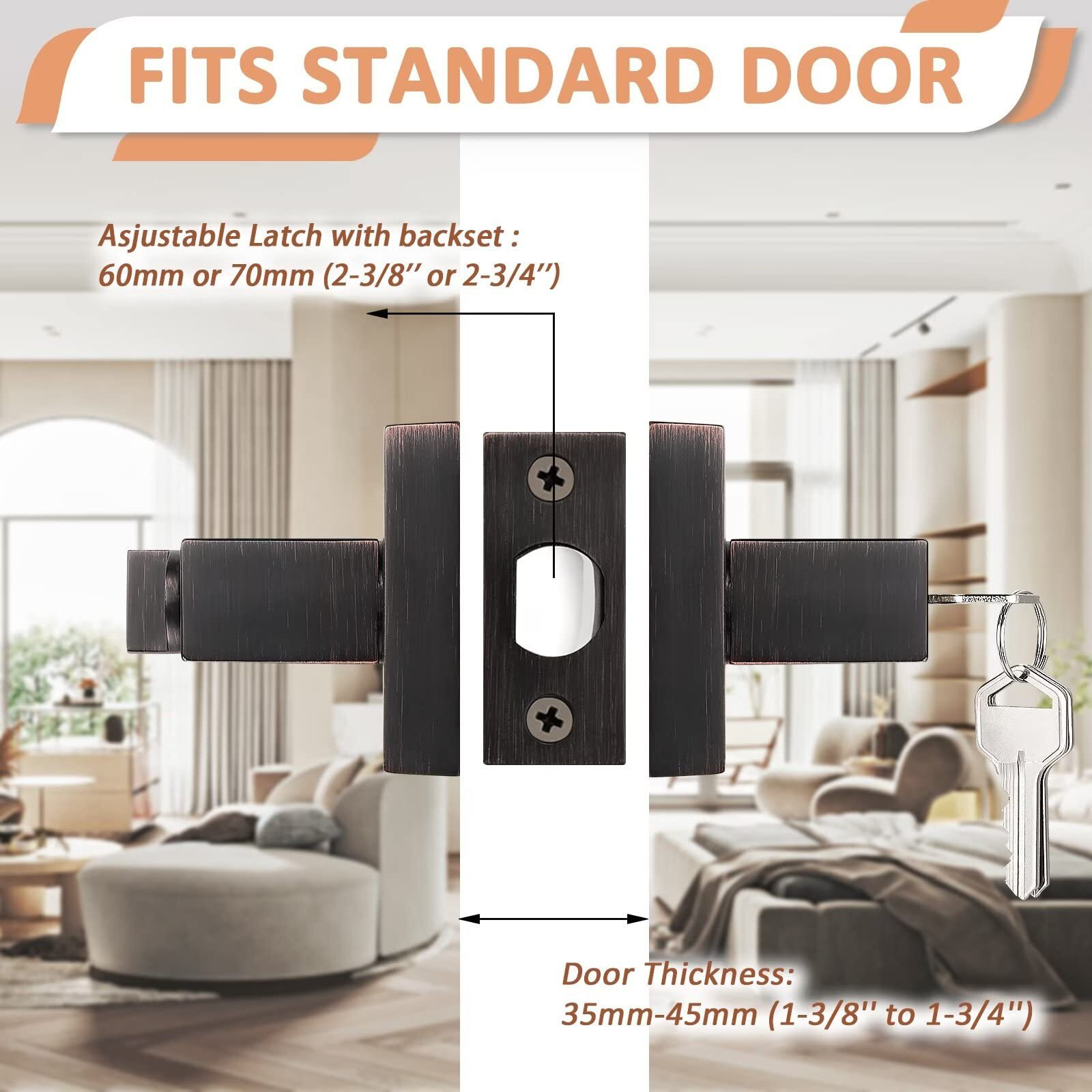 Knobelite Oil Rubbed Bronze Key Lock Door Knocker, Easy Installation, Anti-Sawing Protection, 60Mm Or 70Mm Backset, Stainless Steel With Oil Rubbed Bronze Finish