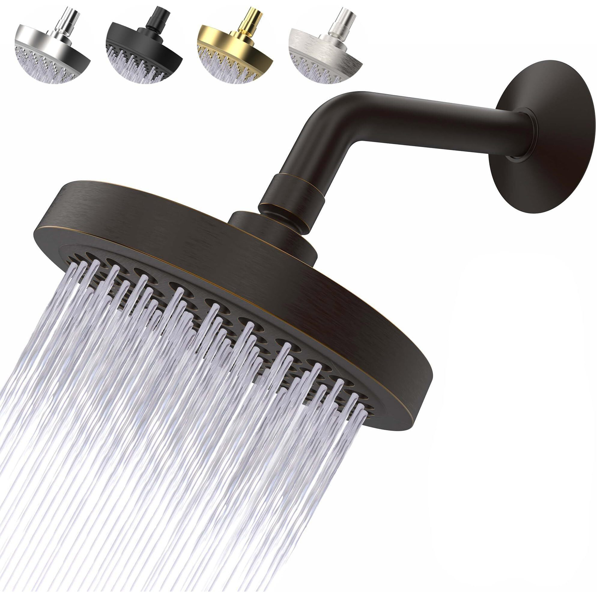 High Pressure Shower Head - Anti-Clogging Silicone Nozzles - 2.5 Gpm Removable Restrictor - Easy Clean Adjustable Replacement - Easy To Install With Plumbers Tape - 6 Inch - Oil Rubbed Bronze Finish