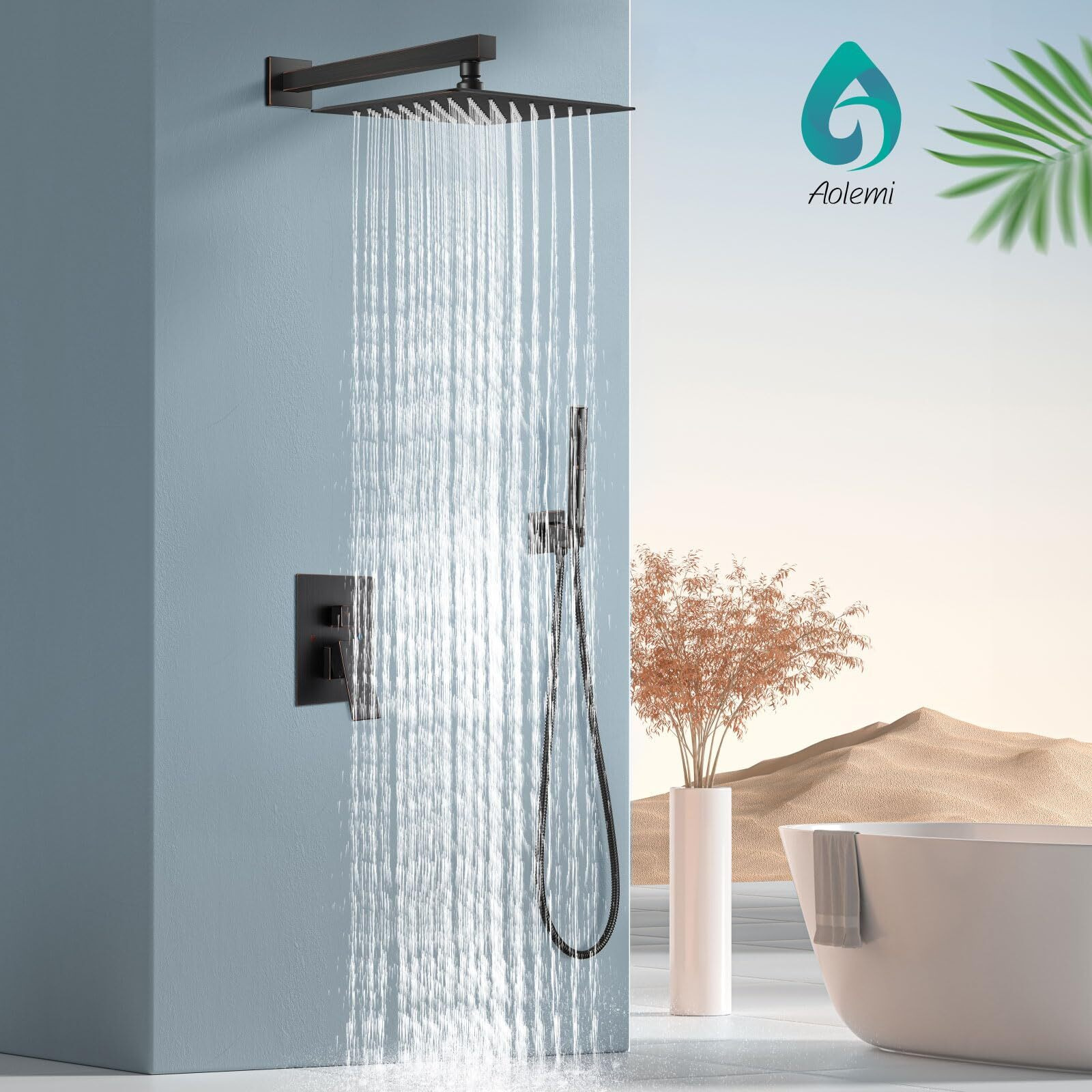 Aolemi Shower System With Rainfall Shower Head And Handheld Wall Mount,High Pressure Shower Faucet Set Fixture Combo With 2 In 1 Handheld Spray Rough-In Valve,16 Inch Shower Head Oil Rubbed Bronze
