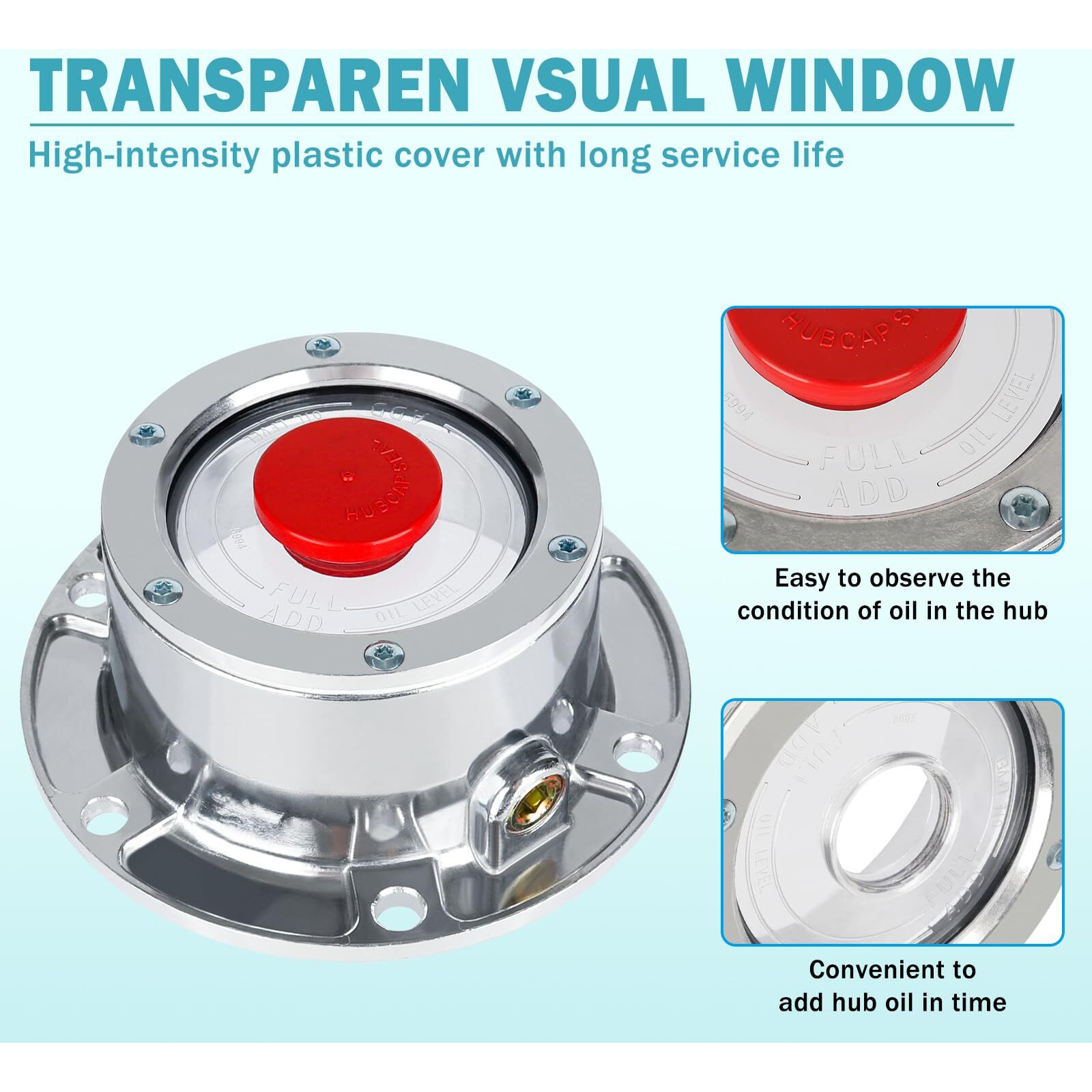 Cheemuii 2 Pack 343-4009 Trailer Hub Caps With Oil Window Cover Kit 4 Set 3434009 Aluminum Hubcaps For Trailer Axle With Extra Rubber Plugs Replace For Stemco 343-4009 359-5990