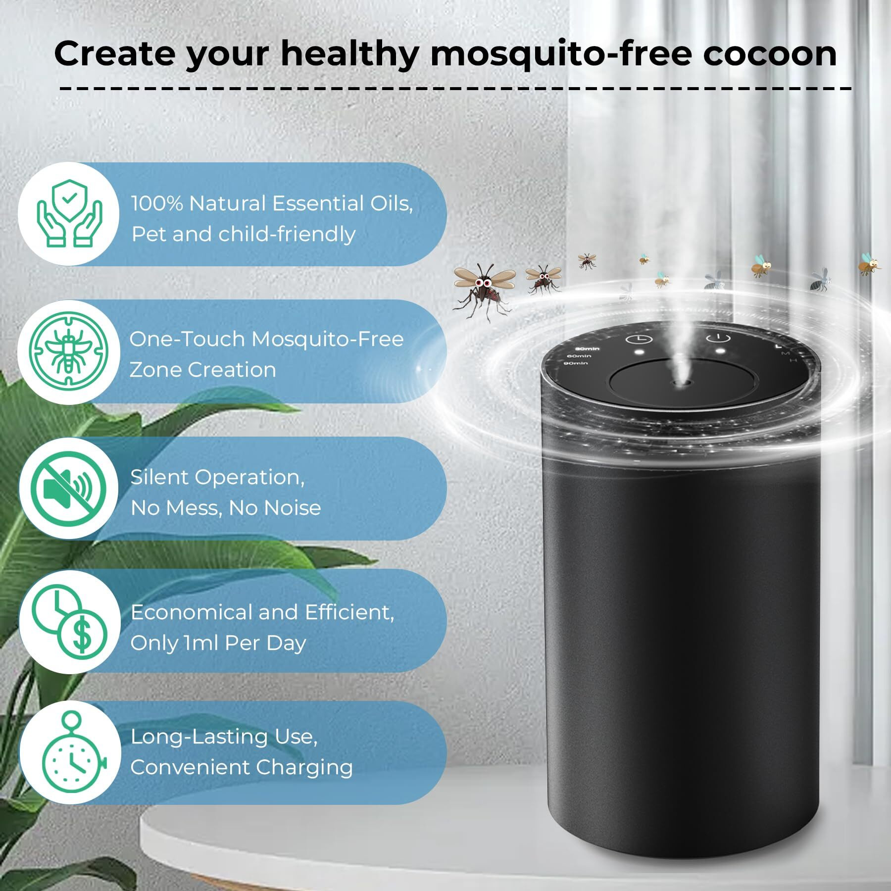 X-Pest Outdoor Mosquito Repellent Diffuser Portable Insect Repellent Effective Mosquito Protection Essential Oil For Patio Rechargeable Usb Waterless Diffuser 40Ft Protection 2 Refills