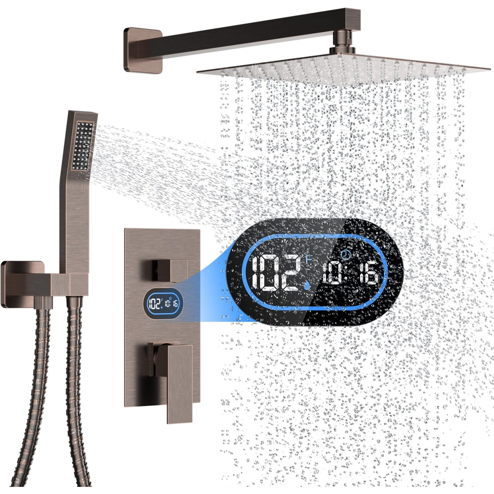 Longriver Shower Faucet Set With Hydro Power Temperature Display, Shower 12 Inch Shower Head With Handheld Spray, Wall Mounted Shower Fixtures With Shower Valve And Trim Kit, Oil Rubbed Bronze