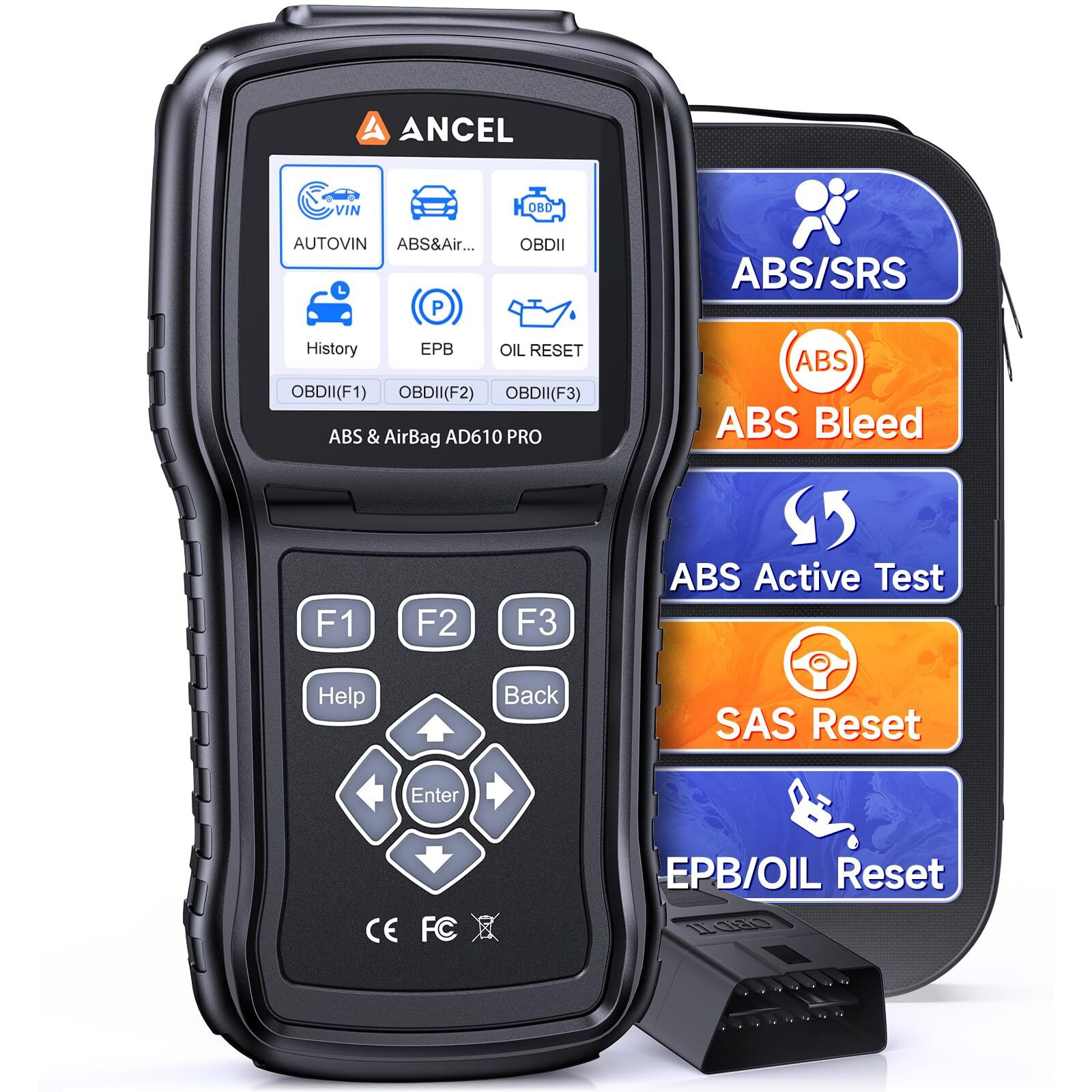Ancel Ad610 Pro Abs Srs Obd2 Scanner, Abs Bleeding, Sas Calibration, Abs, Airbag, Epb, Oil Reset, Full Obd2 Functions, Autovin, Free Lifetime Wifi Updates