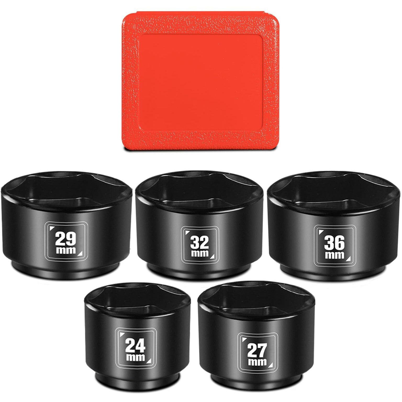 Blackrobot 5 Pieces 3/8    Drive Low Profile Oil Filter Socket Set, Metric Size 24Mm, 27Mm, 29Mm, 32Mm, 36Mm, Chrome Vanadium Steel, 6 Point Design, Oil Filter Cap Remover And Installer Tool Set