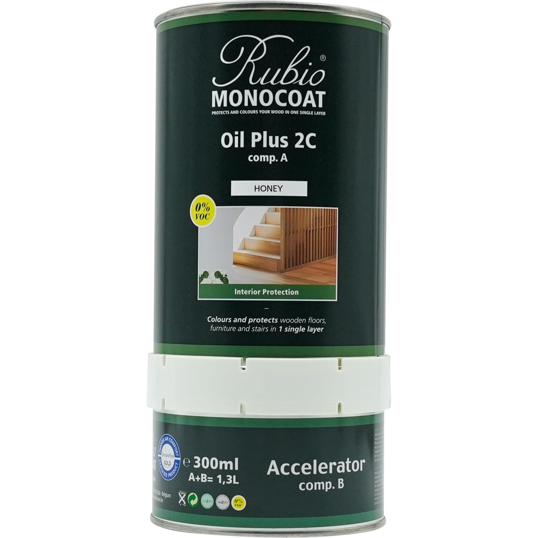Rubio Monocoat Wood Stain & Finish 650 Ft - Honey | Oil Plus 2C | Quick-Dry, Eco-Friendly Linseed Wood Oil For Indoor Use, Includes Accelerator (Part B) | Protector | 1.3 L