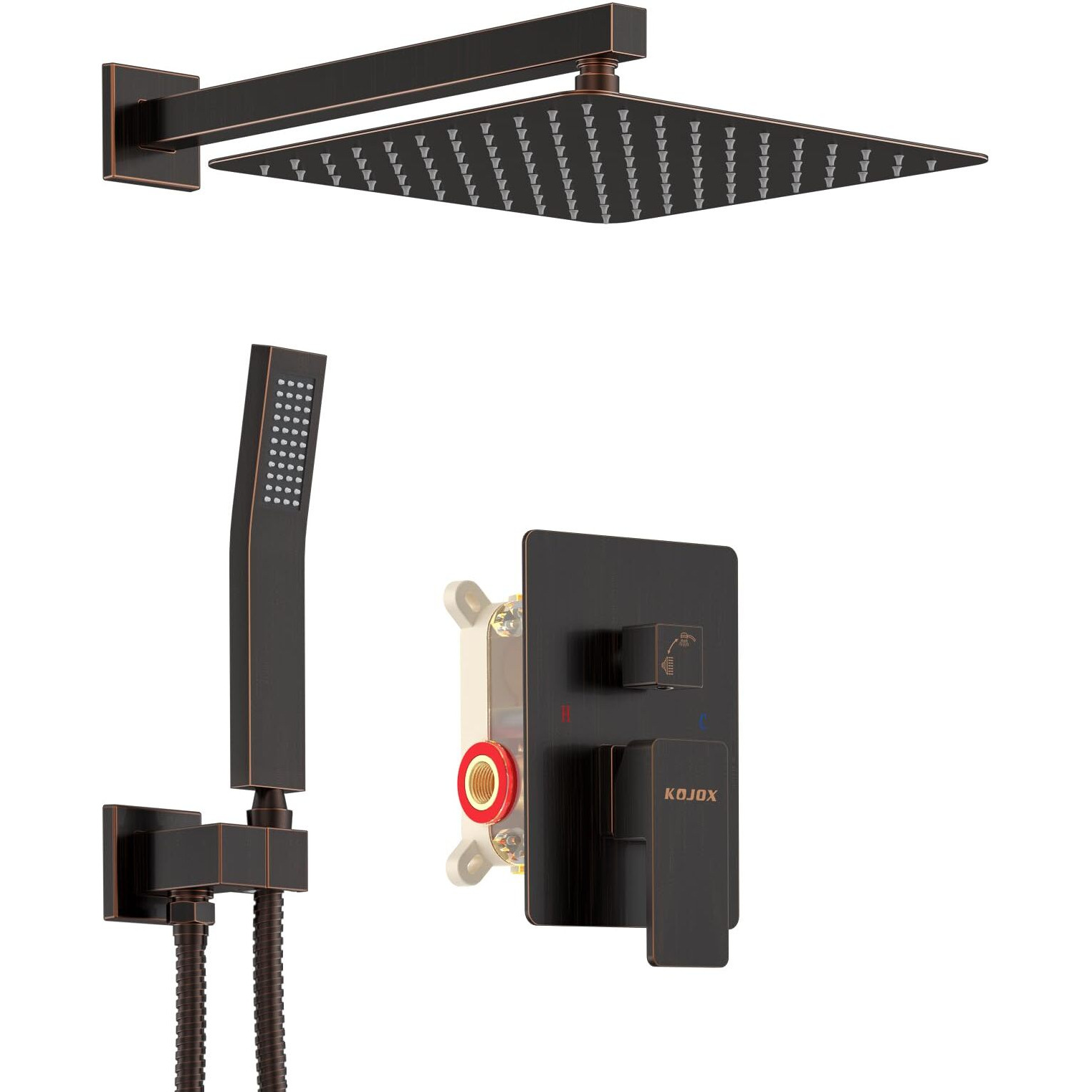 Kojox Oil Rubbed Bronze Shower System With High Pressure 10 Inch Rainfall Shower Head, Handheld Shower Head And Shower Faucet Trim Valve, Bathroom Luxury Rain Mixer Shower Set Wall Mounted
