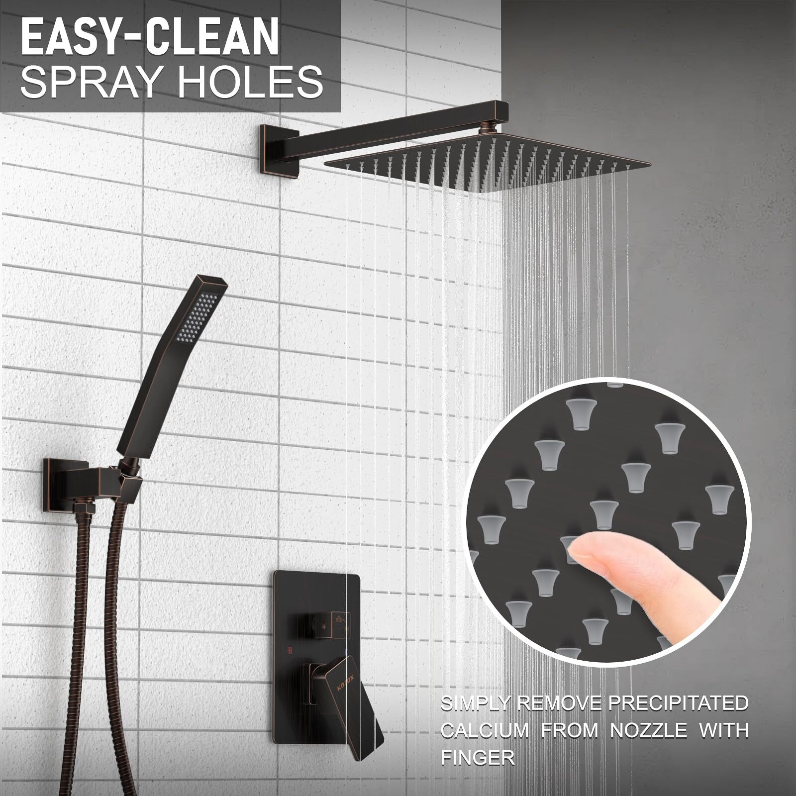 Kojox Oil Rubbed Bronze Shower System With High Pressure 10 Inch Rainfall Shower Head, Handheld Shower Head And Shower Faucet Trim Valve, Bathroom Luxury Rain Mixer Shower Set Wall Mounted