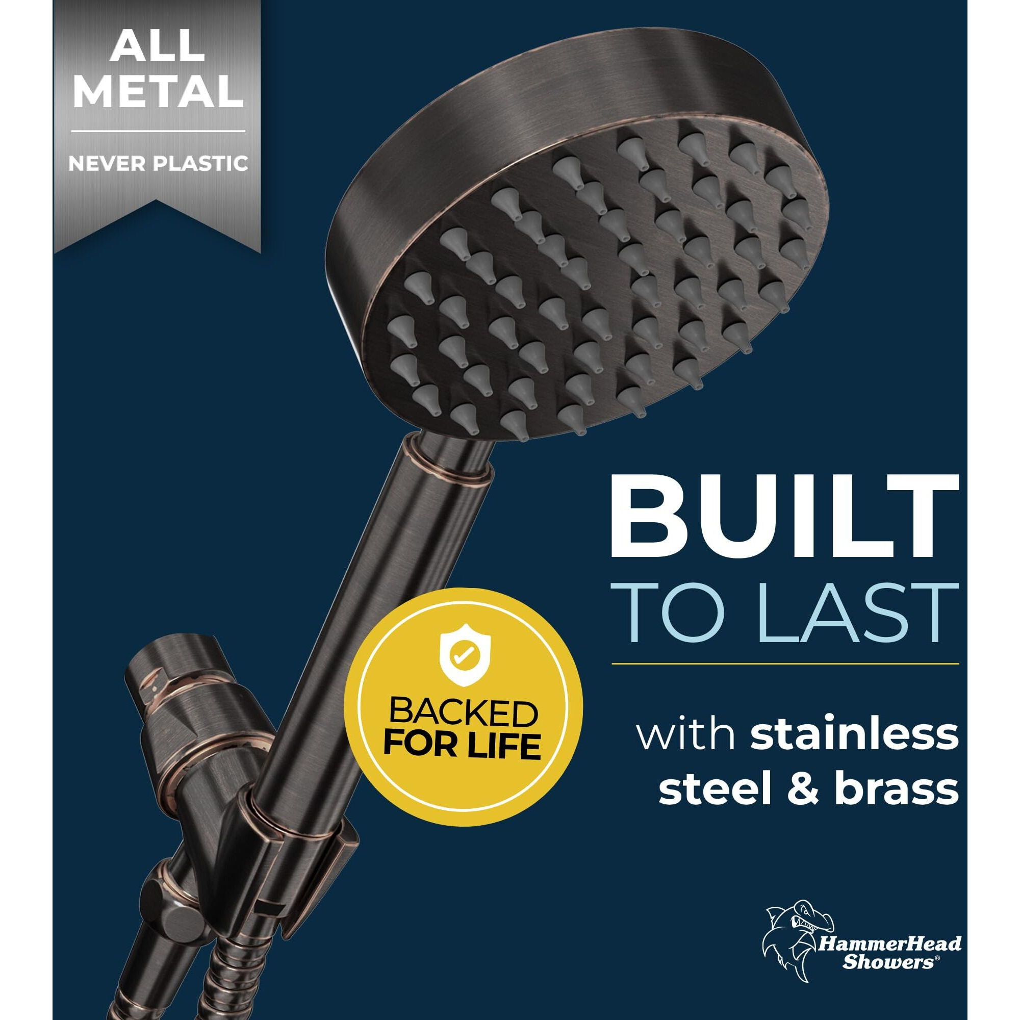 Hammerhead Showers All Metal Low Flow Handheld Shower Head With Hose And Brass Holder - Oil Rubbed Bronze - Water Saving 1.75 Gpm Detachable Shower Head - Adjustable Shower Wand Bracket & 6Ft Hose