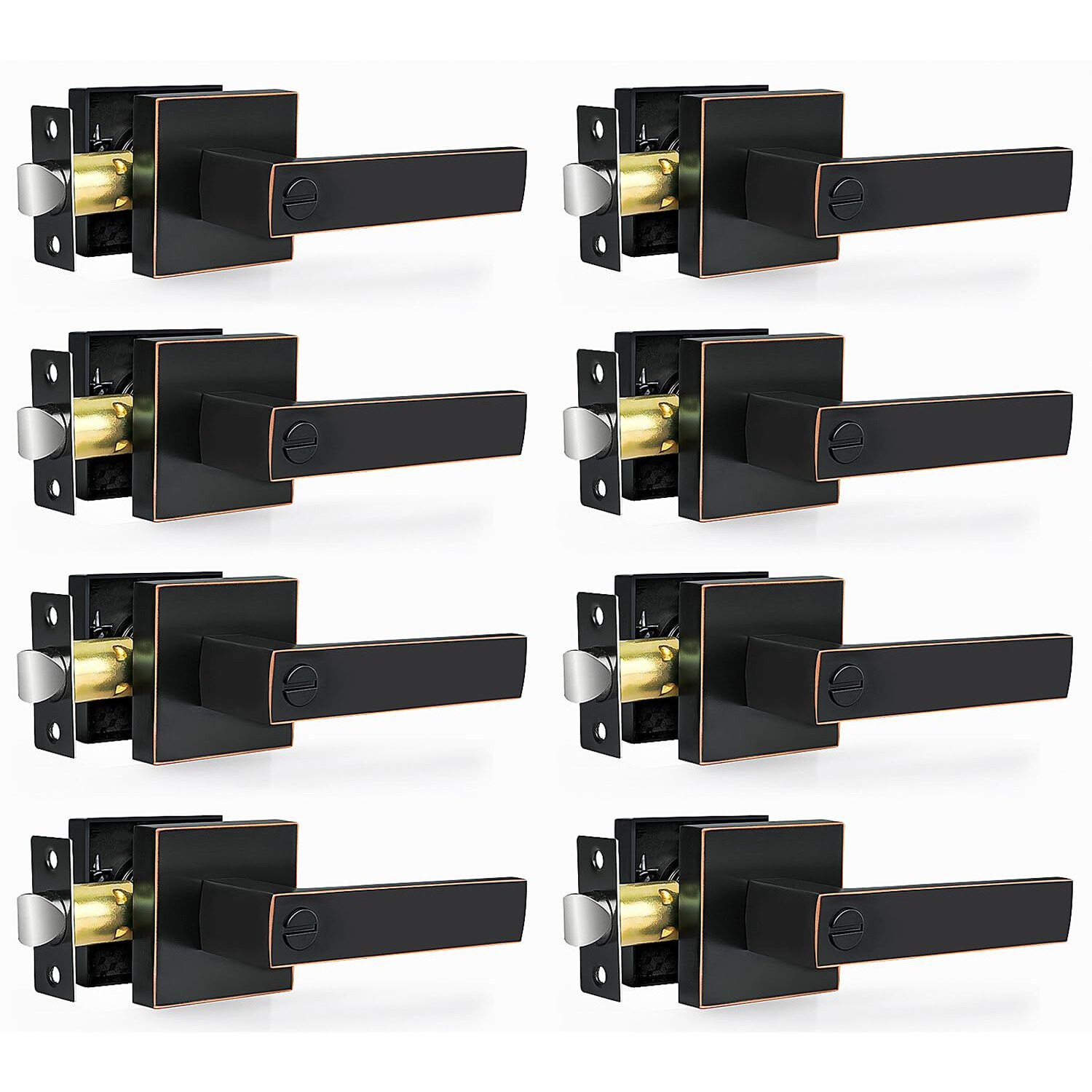 Razcc Privacy Door Levers, 8 Pack Oil Rubbed Bronze Door Handles Interior Heavy Duty Bed And Bath Keyless Door Locksets, Reversible For Left Right Handed Doors