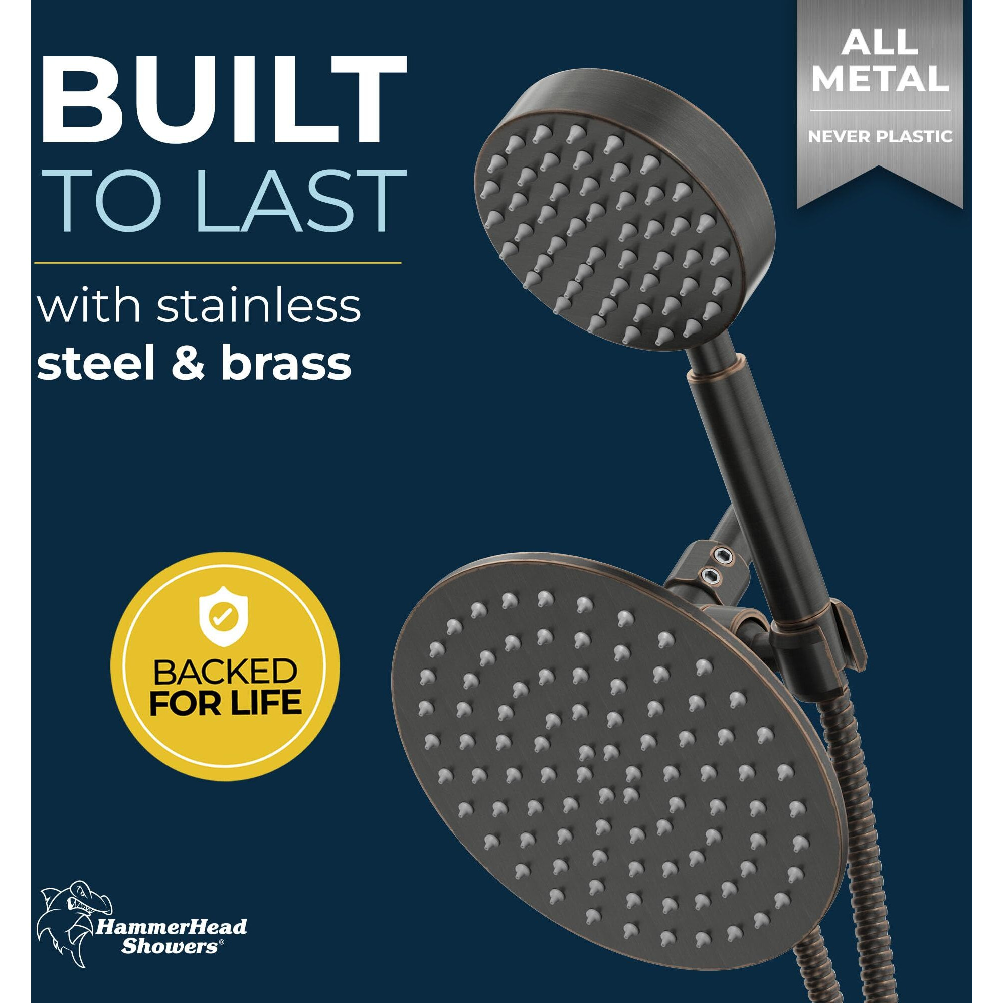Hammerhead Showers All Metal Dual Shower Head Combo - Oil Rubbed Bronze - 8 Inch Rainfall High Flow Shower Head & Handheld Shower Head High Pressure With Hose 6Ft - Hotel-Like Double Shower Heads