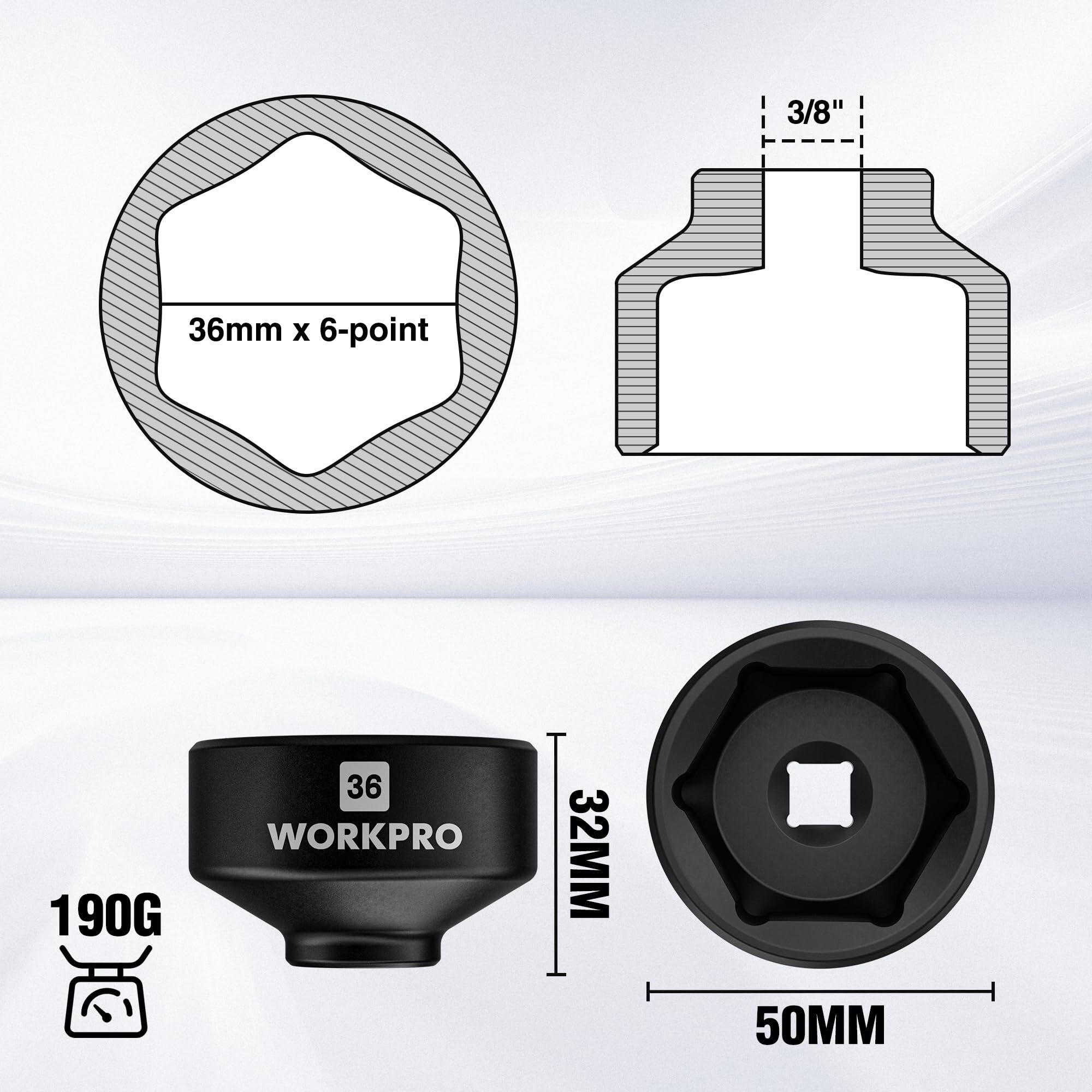 Workpro 36Mm Oil Filter Socket Wrench, Oil Filter Removal Tool, Oil Filter Change Set, Ideal For Some Ford F250, Bmw, Mini, Volvo, Audi, Vw, Porsche Vehicles