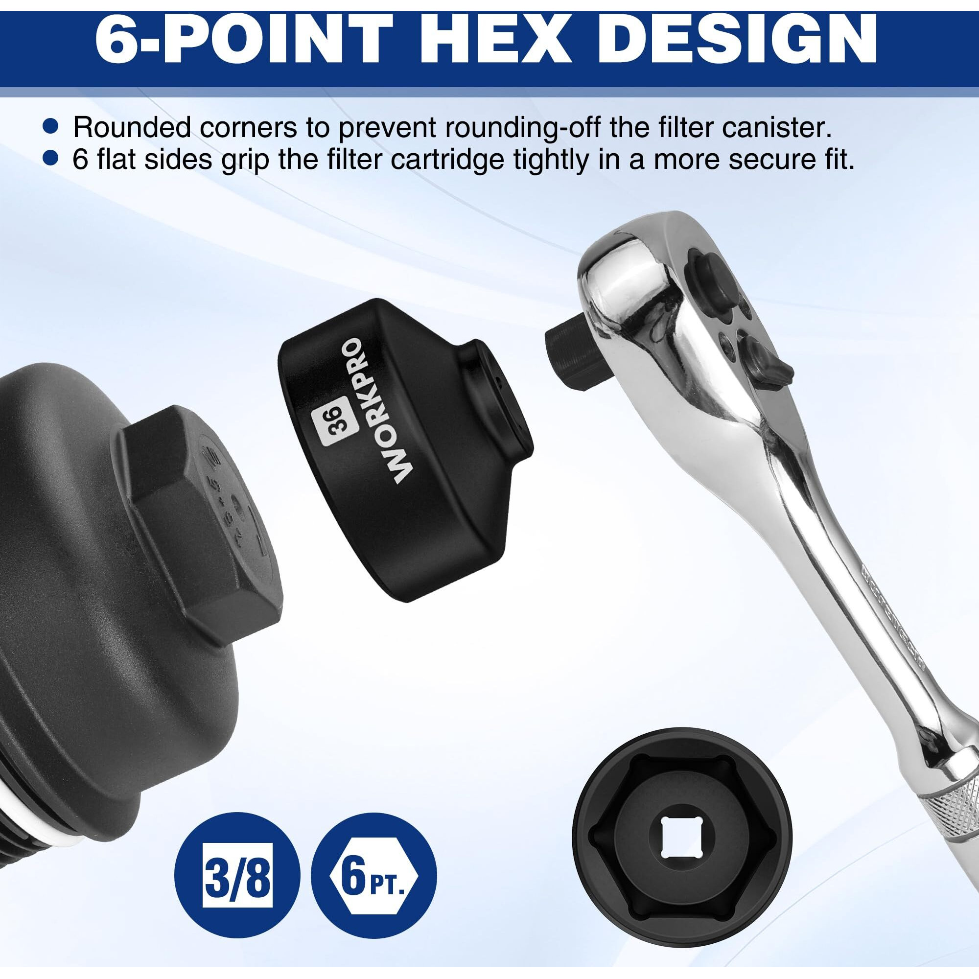 Workpro 6-Piece Oil Filter Socket Wrench, Oil Filter Removal Tool, Oil Filter Change Set, Ideal For Some Ford F250, Bmw, Mini, Volvo, Audi, Vw, Porsche Vehicles