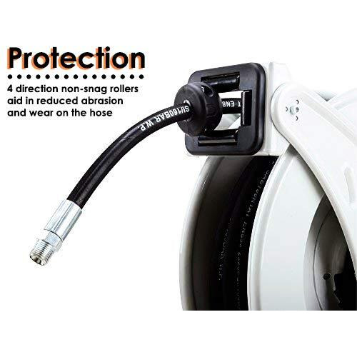 Reelworks Oil Hose Reel Retractable 1/2"" Inch X 50' Foot Long Premium Commercial Sae100R1At Hose Max 2320 Psi Industrial Dual Arm Steel Construction