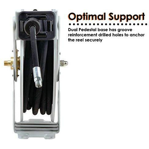 Reelworks Oil Hose Reel Retractable 1/2"" Inch X 50' Foot Long Premium Commercial Sae100R1At Hose Max 2320 Psi Industrial Dual Arm Steel Construction