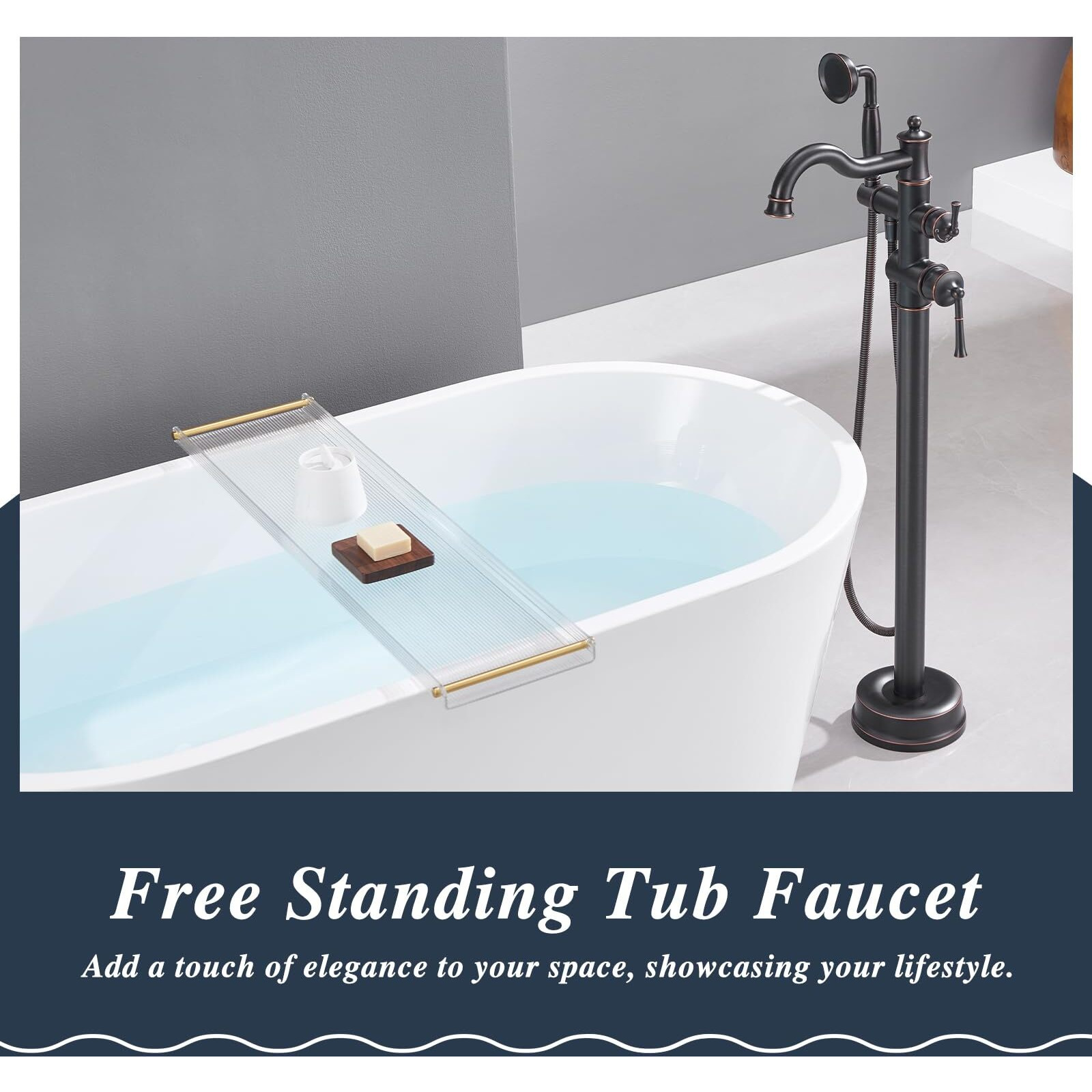 Free Standing Tub Faucet, Qinkell Classic Elegant Gooseneck Freestanding Bathtub Faucet With Sprayer Brass Luxury Floor Mount Bath Faucets High Flow Roman Tub Filler, Oil Rubbed Bronze (Qc-202511Orb)