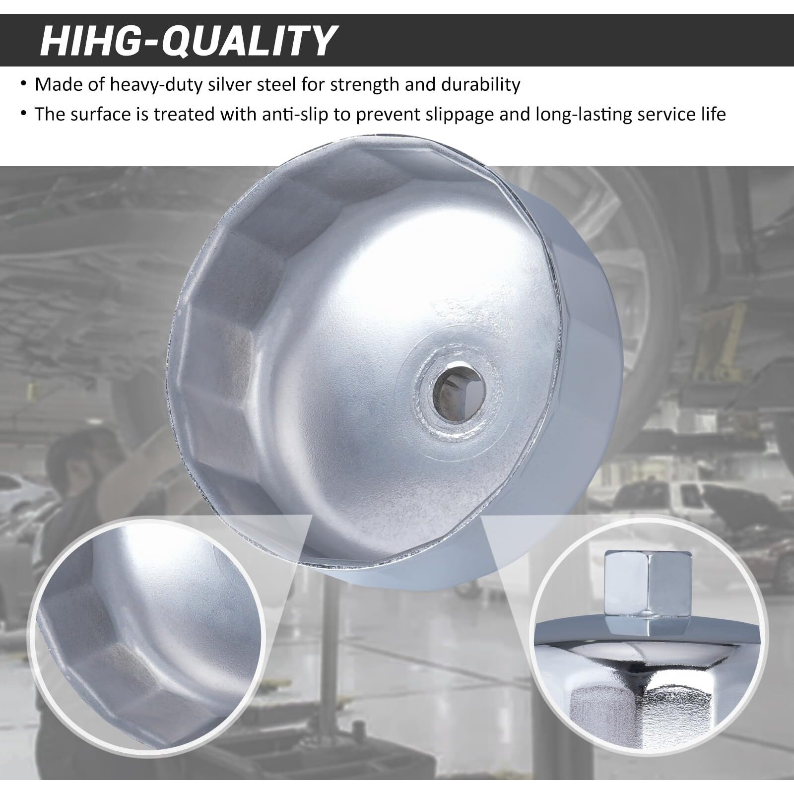 Elechoi 86.4Mm 16Flutes Oil Filter Cap Wrench Removal Tool Socket For Bmw Engines/For Volvo With 86Mm Filter Housing Caps, Silver Heavy-Duty Alloy Steel