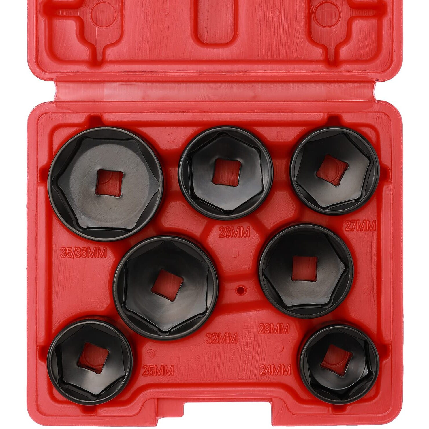 Mayouko 7 Pieces 3/8"" Drive Low Profile Oil Filter Wrench Socket Set, Oil Filter Cap Remove And Install Tool Kit, 24Mm, 25Mm, 27Mm, 28Mm, 29Mm, 32Mm, 36Mm, Cr-V