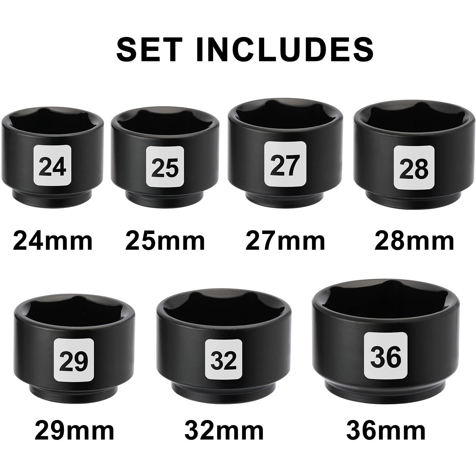 Mayouko 7 Pieces 3/8"" Drive Low Profile Oil Filter Wrench Socket Set, Oil Filter Cap Remove And Install Tool Kit, 24Mm, 25Mm, 27Mm, 28Mm, 29Mm, 32Mm, 36Mm, Cr-V