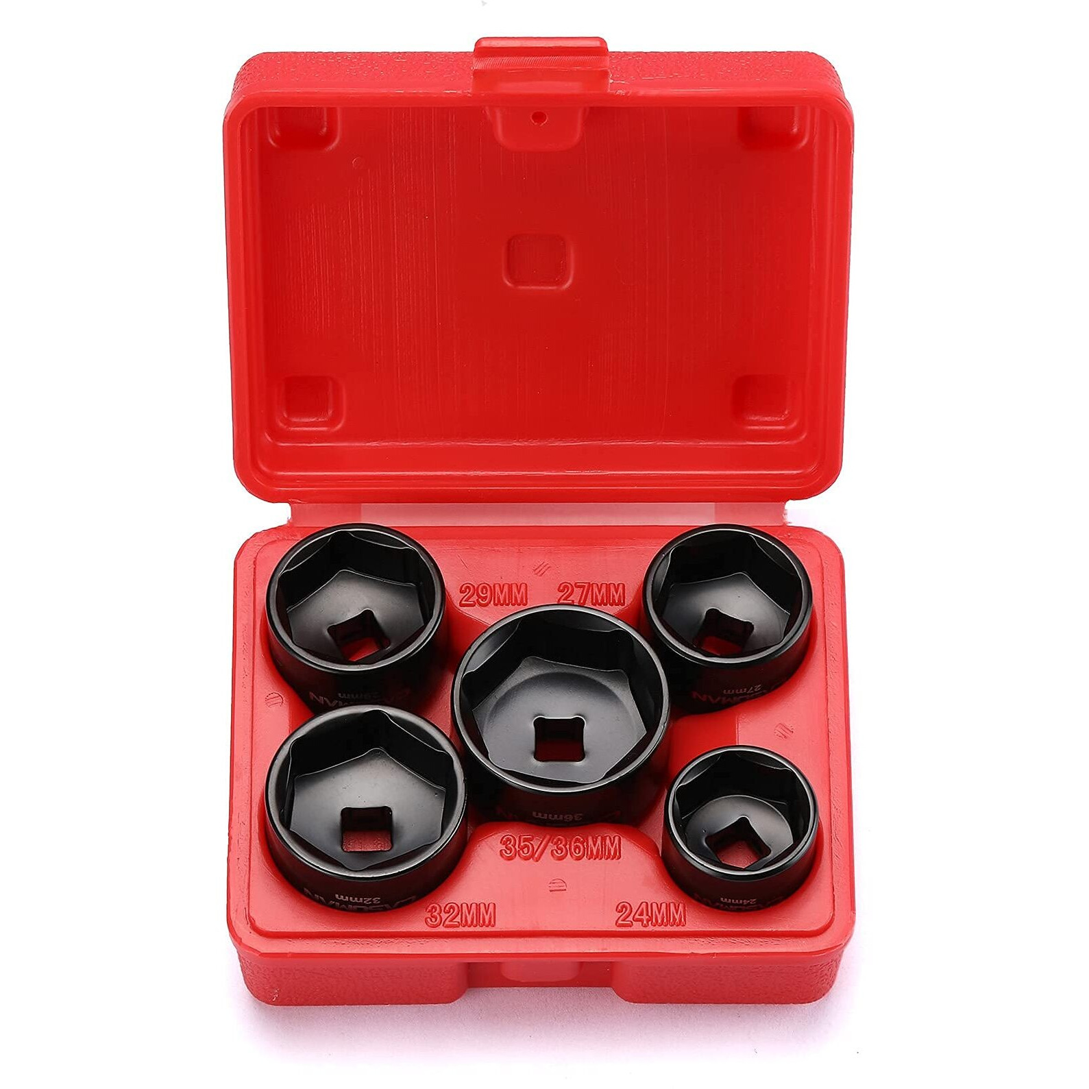 Casoman 5 Pieces 3/8"" Drive Low Profile Oil Filter Socket Set, Oil Filter Cap Remover And Installer Tool Set, 6 Point, 24Mm 27Mm, 29Mm, 32Mm, 36Mm, Cr-V