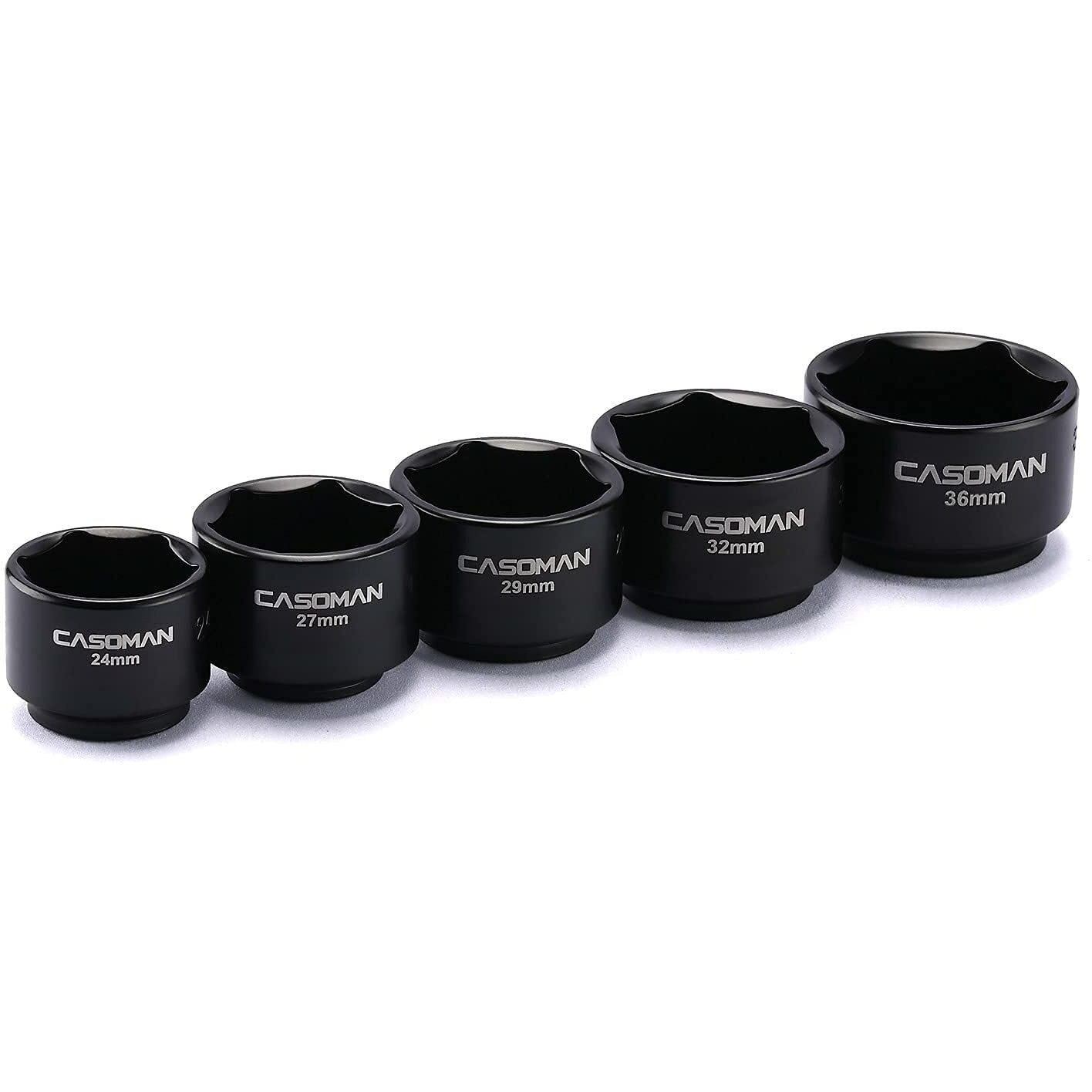 Casoman 5 Pieces 3/8"" Drive Low Profile Oil Filter Socket Set, Oil Filter Cap Remover And Installer Tool Set, 6 Point, 24Mm 27Mm, 29Mm, 32Mm, 36Mm, Cr-V