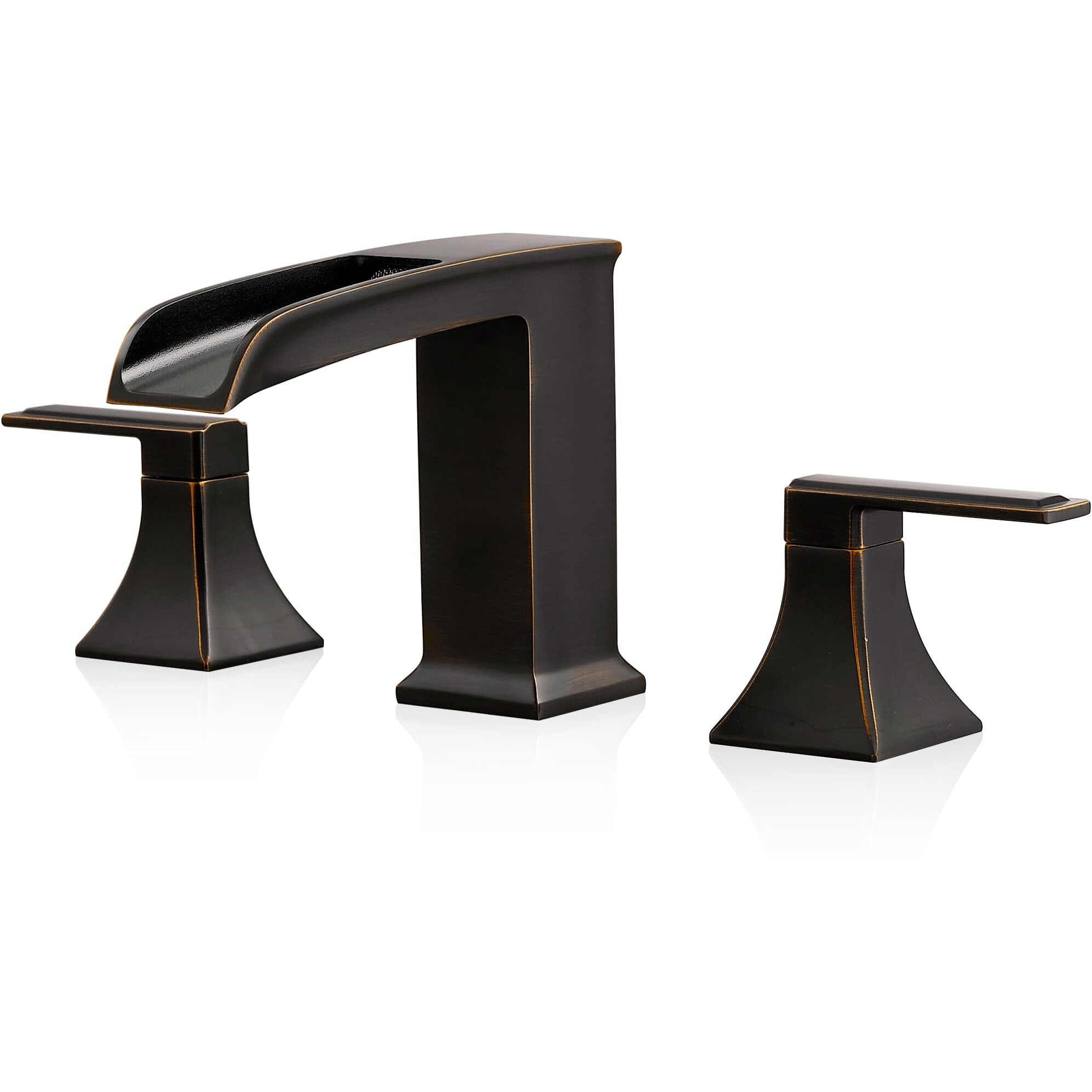 Heymytap Waterfall Roman Tub Faucet, Solid Brass Oil Rubbed Bronze Bathtub Faucet, High Flow Deck Mount Tub Faucet Set, 3 Hole Widespread Bathtub Faucets With 2 Handles No Leaks 15 Mins To Install