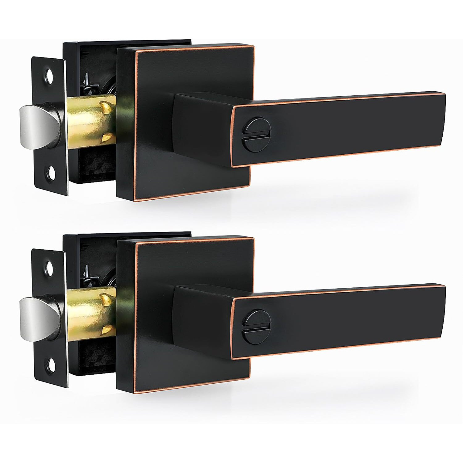 Razcc Privacy Door Levers, 2 Pack Oil Rubbed Bronze Door Handles Interior Heavy Duty Bed And Bath Keyless Door Locksets, Reversible For Left Right Handed Doors