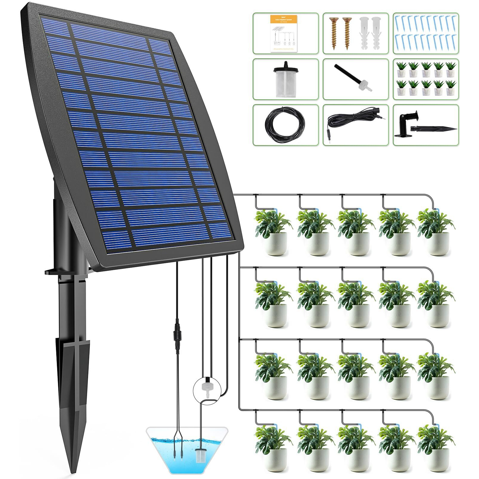 Ipow Upgrade 12 Timer Modes Supports 30 Pots 100% Anti-Siphoning Solar Irrigation System Automatic Watering System For Balcony, Indoor & Outdoor Plants, Garden, And Potted Plants