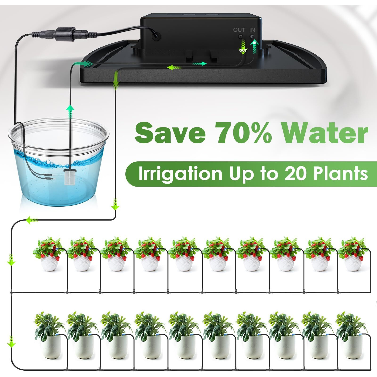 Ipow Upgrade 12 Timer Modes Supports 30 Pots 100% Anti-Siphoning Solar Irrigation System Automatic Watering System For Balcony, Indoor & Outdoor Plants, Garden, And Potted Plants