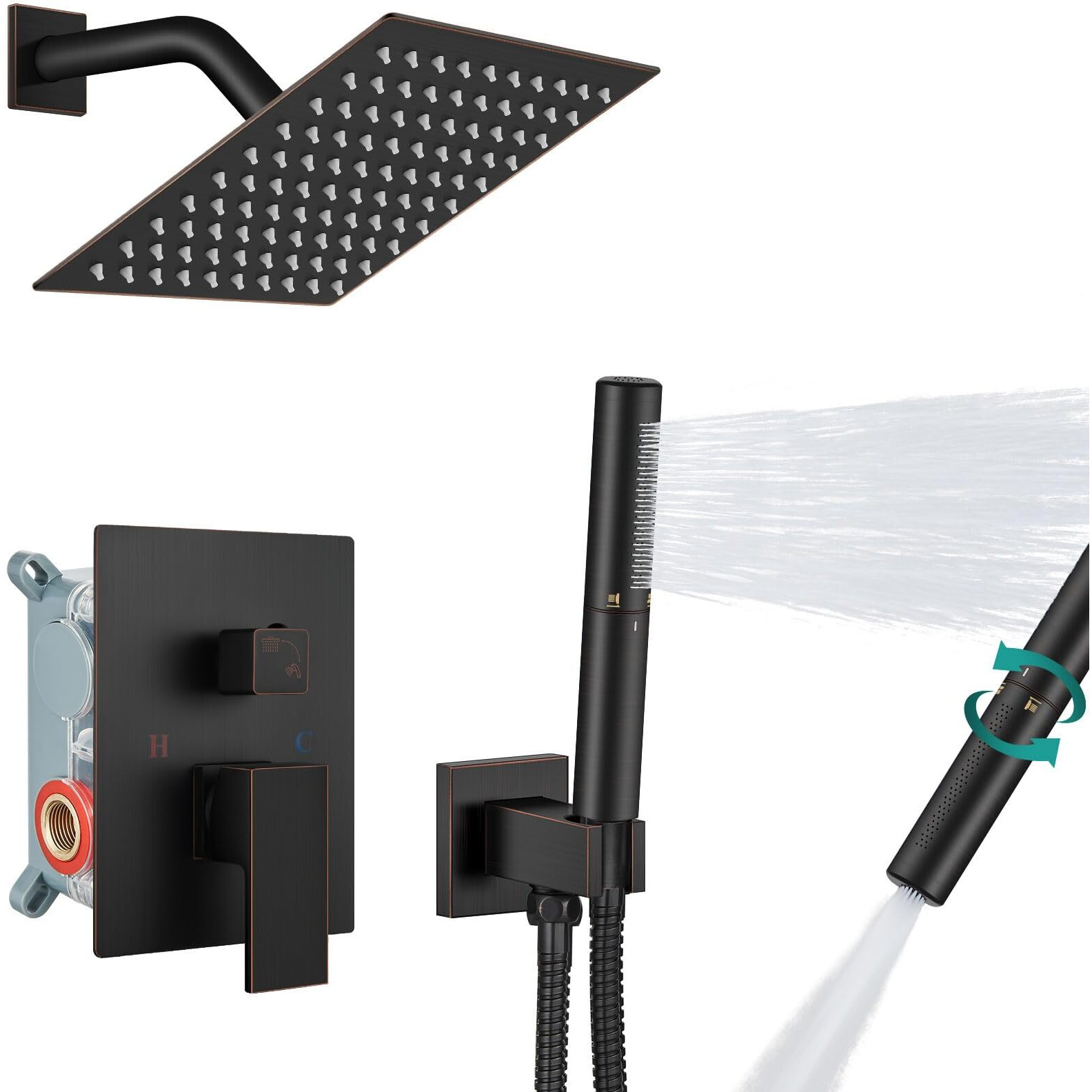 Aolemi Shower System With Rainfall Shower Head And Handheld Wall Mount,High Pressure Shower Faucet Set Fixture Combo With 2 In 1 Handheld Spray Rough-In Valve,8 Inch Shower Head Oil Rubbed Bronze