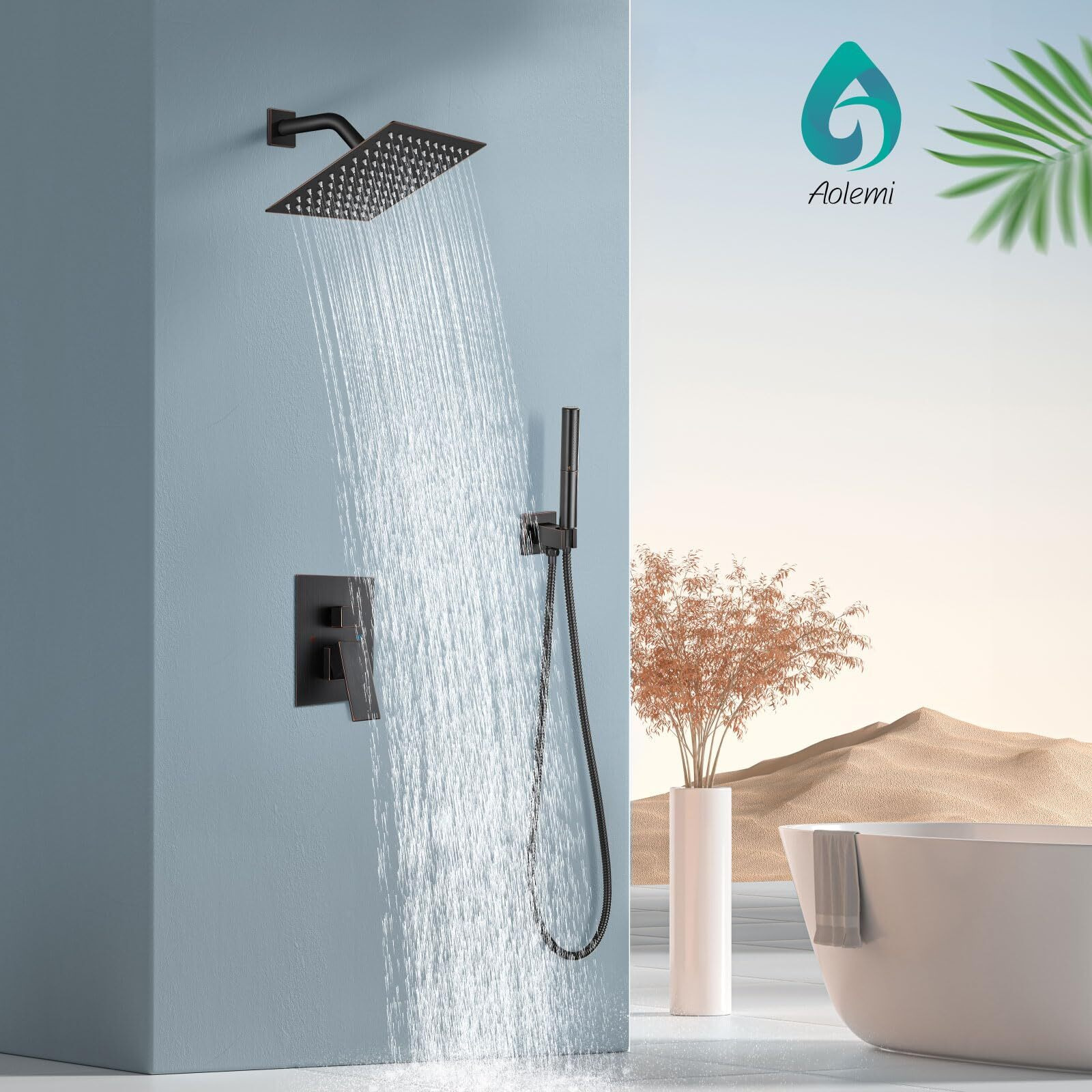 Aolemi Shower System With Rainfall Shower Head And Handheld Wall Mount,High Pressure Shower Faucet Set Fixture Combo With 2 In 1 Handheld Spray Rough-In Valve,8 Inch Shower Head Oil Rubbed Bronze