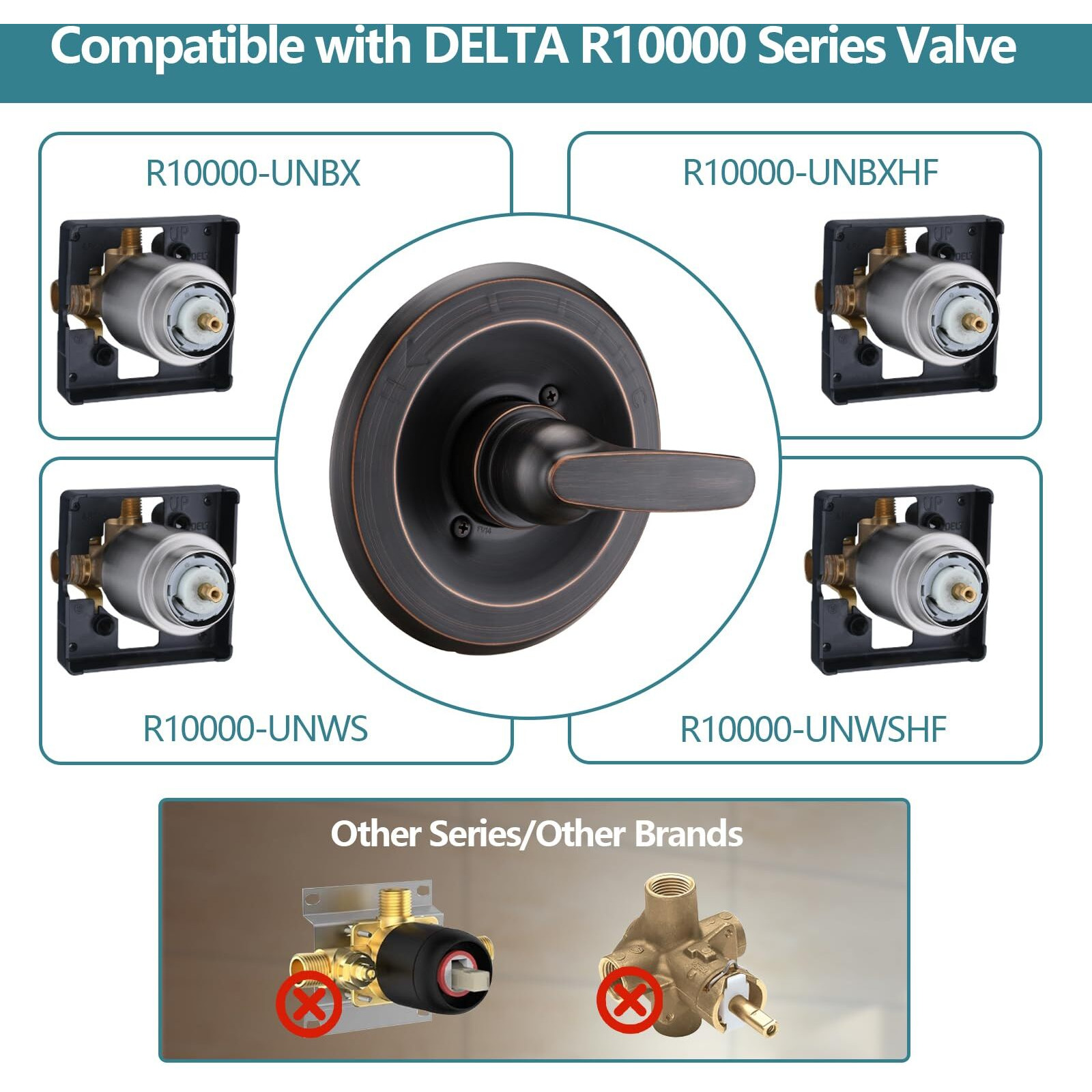 Replacement 8"" Rain Shower Faucet Tub Trim Kit For Delta 13/14 Series, High Pressure Square Rain Shower Head& Handle, Oil Rubbed Bronze (Valve& Catridge Not Inclued)