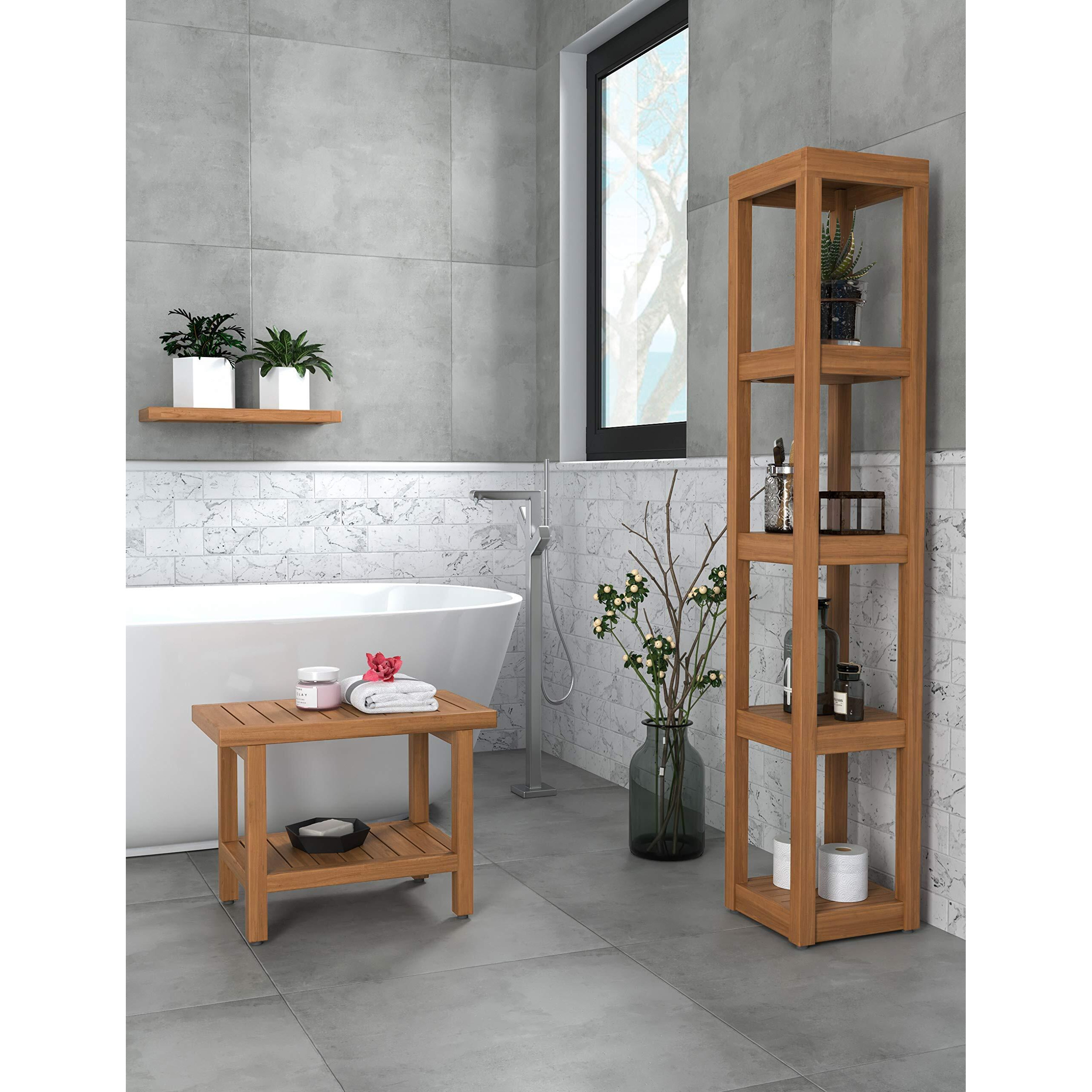 Aquateak The Original 24"" Spa Teak Shower Bench With Shelf (Bench + Teak Oil)