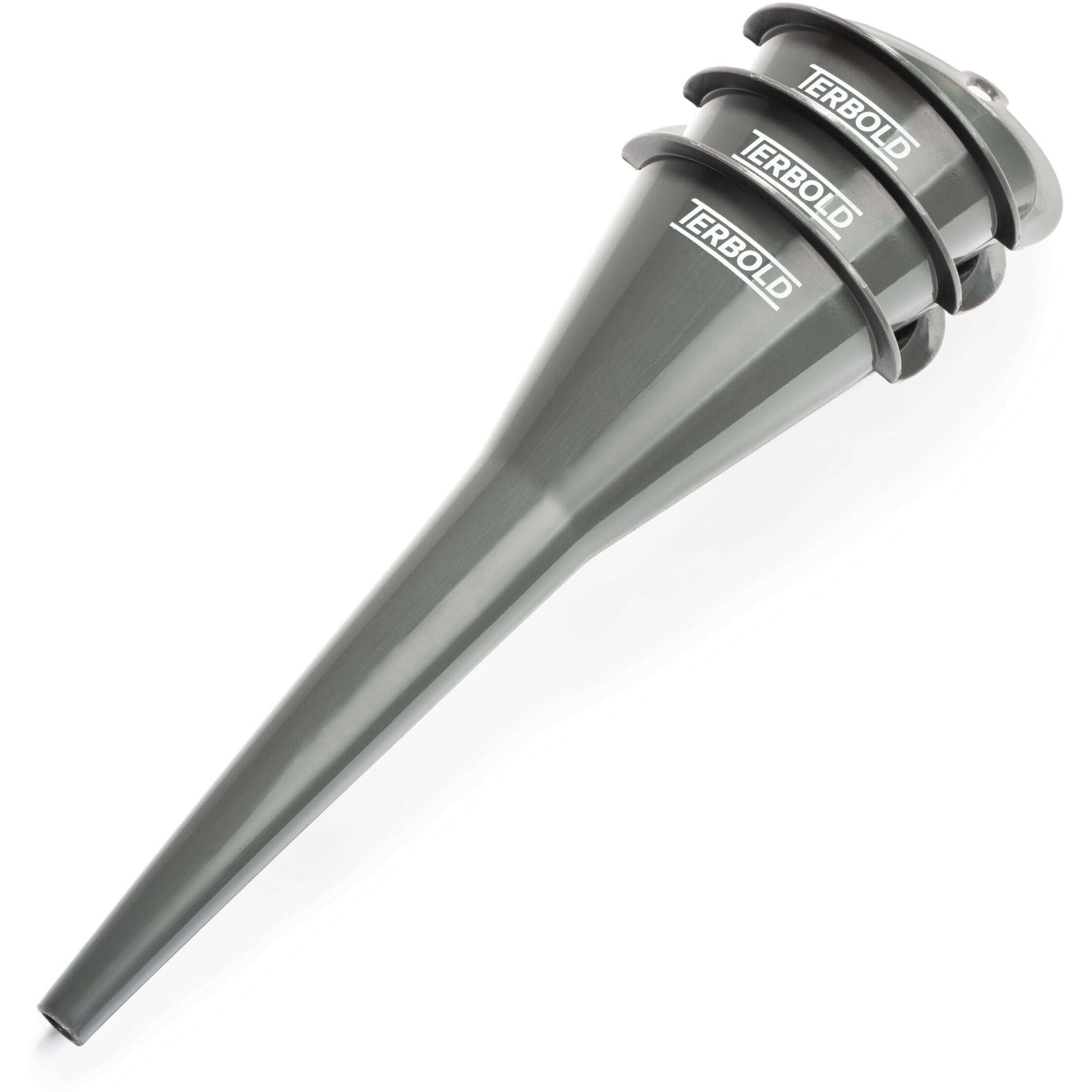 Terbold Oil Funnel 3-Pack | 11"" Long Nesting Plastic Funnels For Automotive Use, Oil Change, Gas, Car Transmission, Kitchen Use, Filling Small Bottles (Grey)