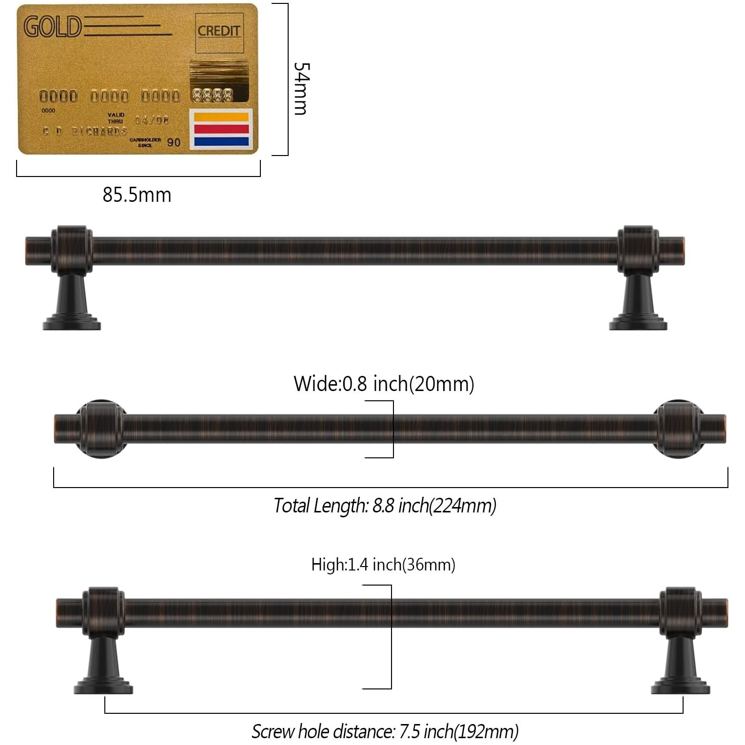 Amerdeco 10 Pack Oil Rubbed Bronze Cabinet Pulls 7.5 Inch(192Mm) Hole Center Drawer Pulls Cabinet Hardware Kitchen Cabinet Handles For Bathroom Zh0069