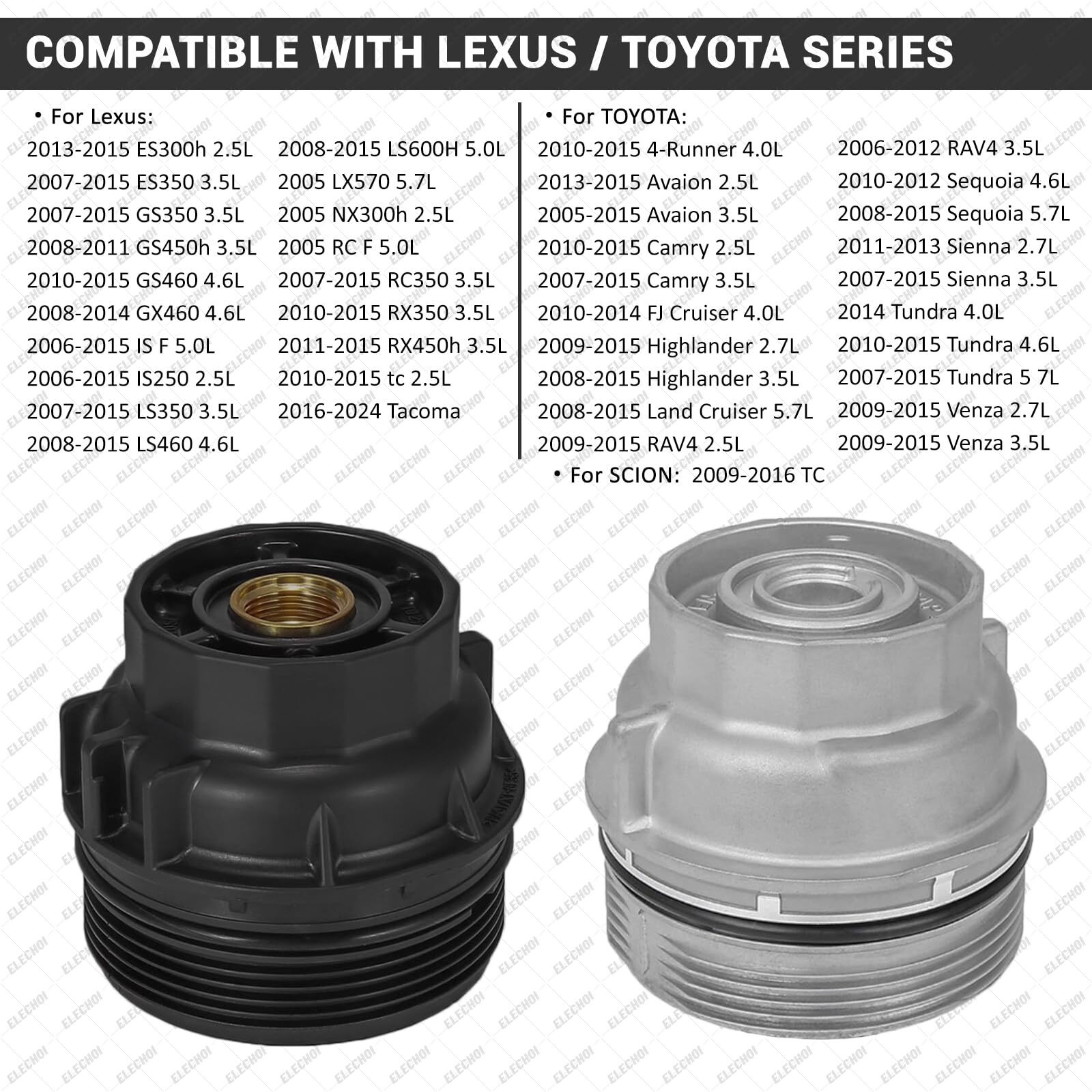 Elechoi 64Mm 14 Flutes/4 Slots Oil Filter Cap Wrench Removal Tool Socket Compatible With Toyota, Lexus, And Scion Vehicles Equipped With 2.5L To 5.7L Engines, Black Heavy-Duty Aluminum