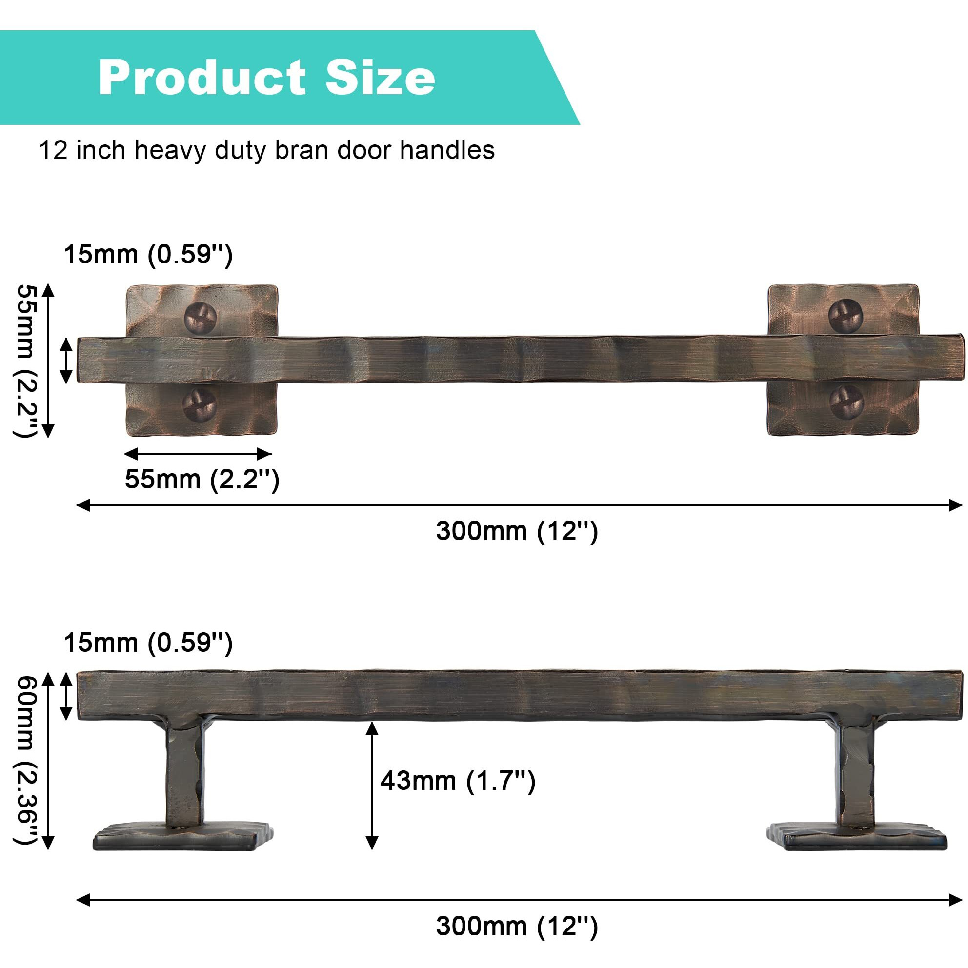Eumtenr 12"" Barn Door Handles For Sliding Door, Heavy Duty Large Rustic Design Barn Door Pull, For Diy Sliding Barn Door, Gate, Shed, Garage | Square Solid Metal Material, Oil Rubbed Bronze
