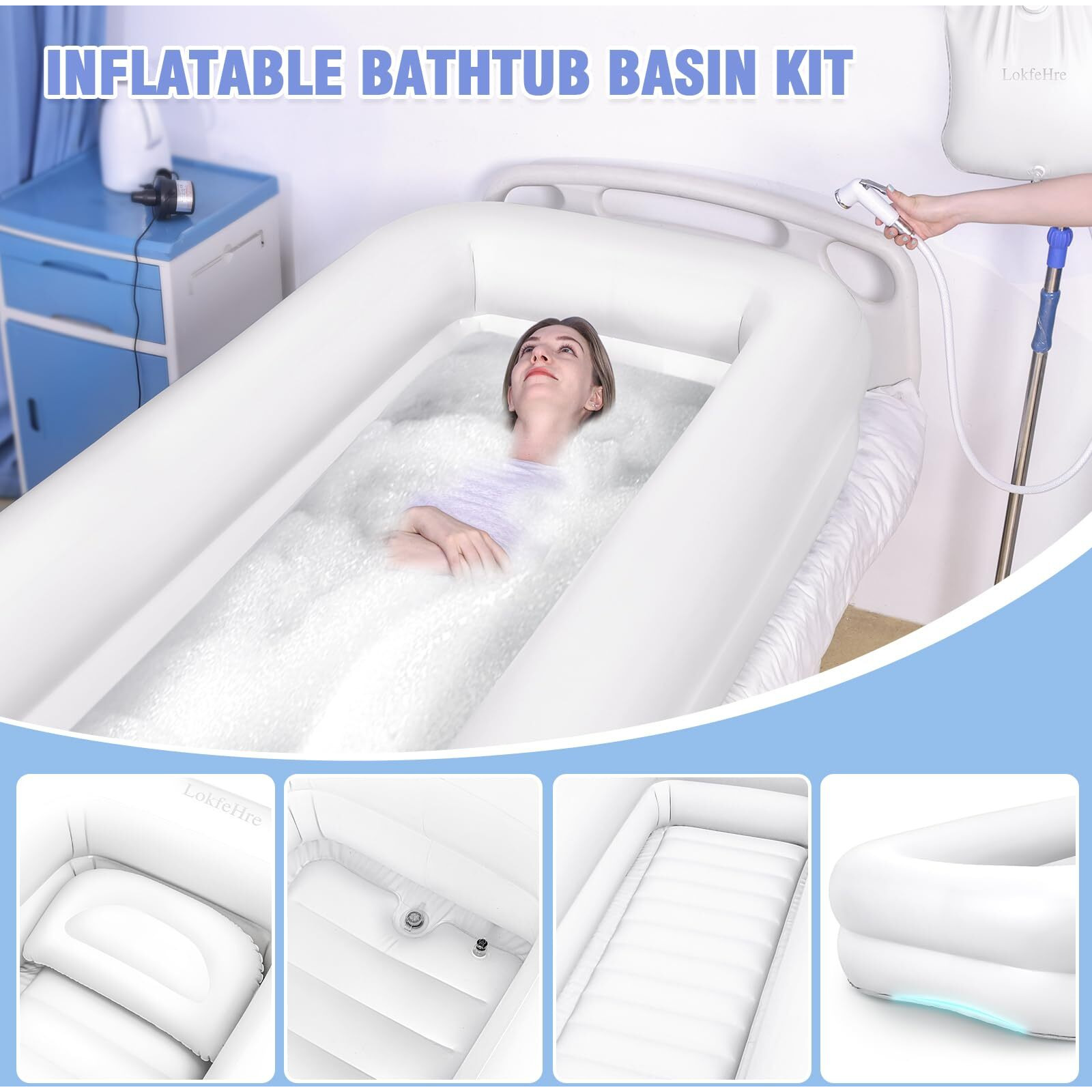 Medical Inflatable Bathtub,Shower Bath Basin Kit, Pvc Portable Bathtub With Electric Air Pump,Portable Bathtub Wash Full Body In Bed Bath,For Elderly (White)