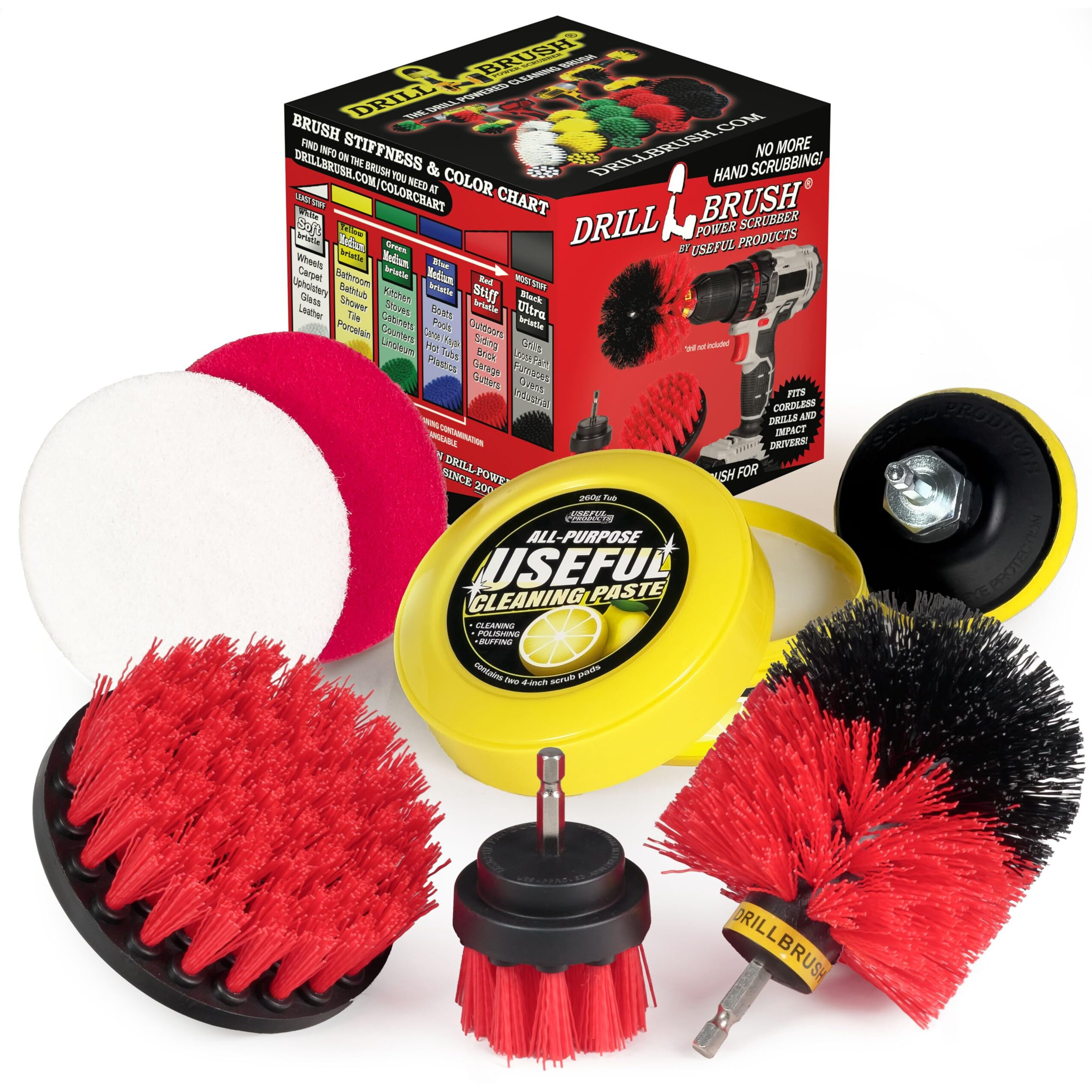 Heavy Duty Nylon Bristle Brush Cleaning Supplies With All Purpose Cleaner Paste, Lemon Lime Scented - Ideal For Deck, Patio, Home Siding, Outdoor Tile, Garage, Stainless Steel - Masonry Scrub Brush