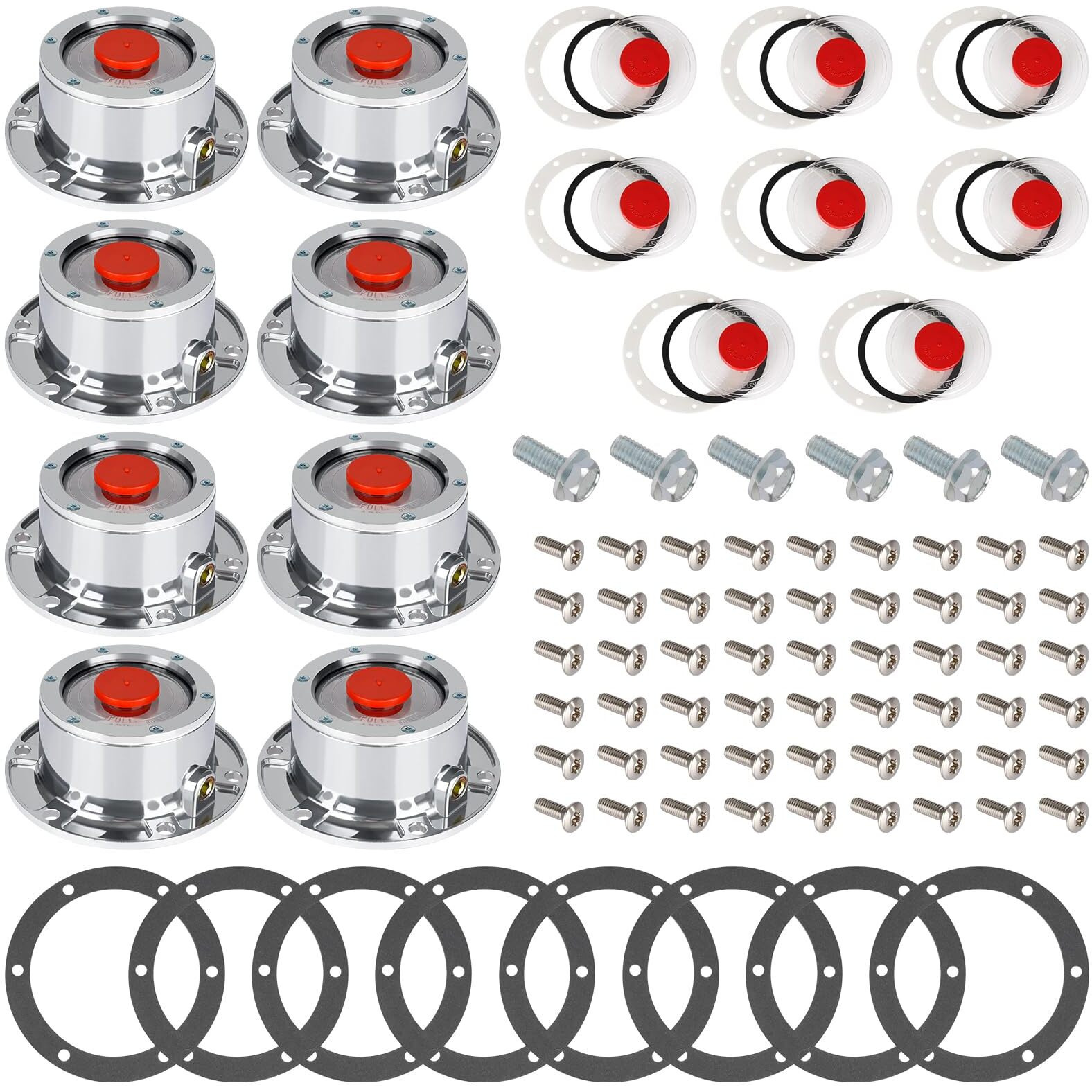 Cheemuii 8 Pack 343-4009 Trailer Hub Caps With Oil Window Cover Kit 8 Set 343 4009 Aluminum Hubcaps For Trailer Axle With Extra Rubber Plugs Replace For Stemco 343-4009 359-5990