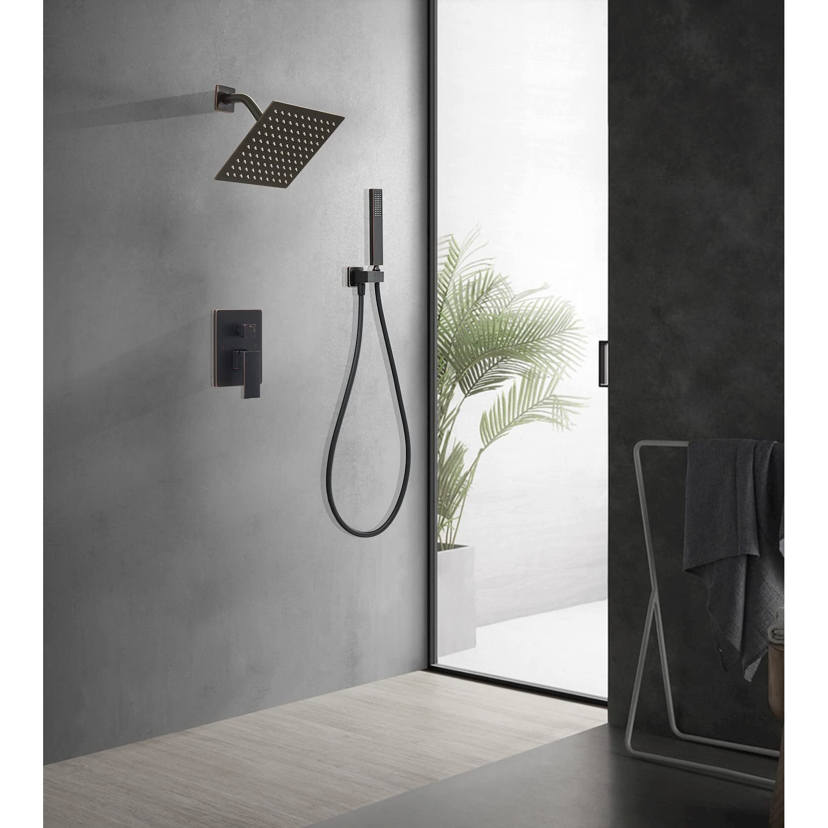 Jinggang Oil Rubbed Bronze Shower System 8 Inch Bathroom Rain Mixer Shower Combo Set Wall Mounted Rainfall Shower Head And Handheld System Shower Faucet Set Rough-In Valve Body And Trim Included