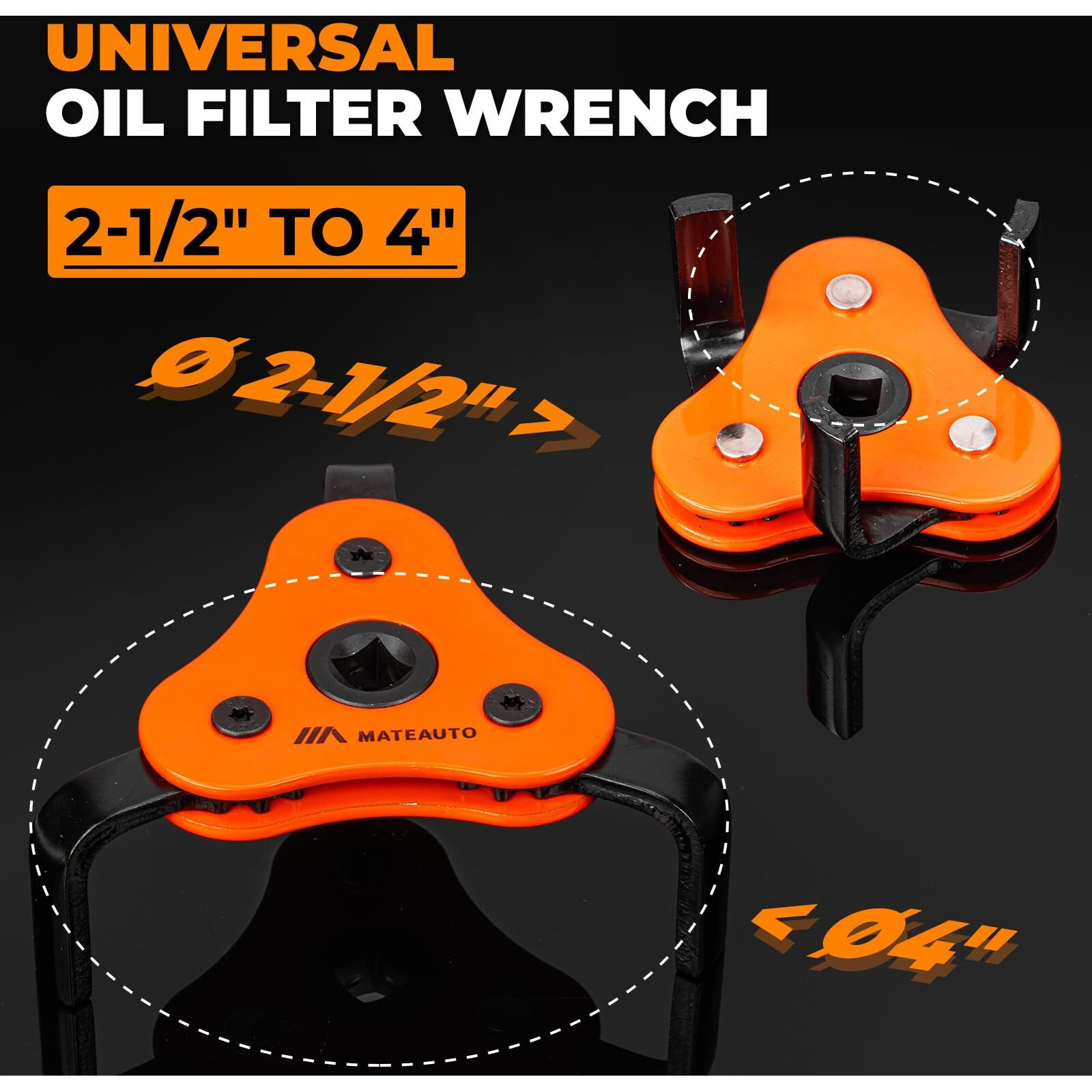 Mateauto Universal 3-Jaw Oil Filter Wrench Set, Adjustable 2-Way Operation, Heavy-Duty Oil Filter Removal Tool, High Torque For Auto, Trucks, Fits 2-1/2"" To 5-1/2"" Diameter, 1/2"" Or 3/8"" Drive