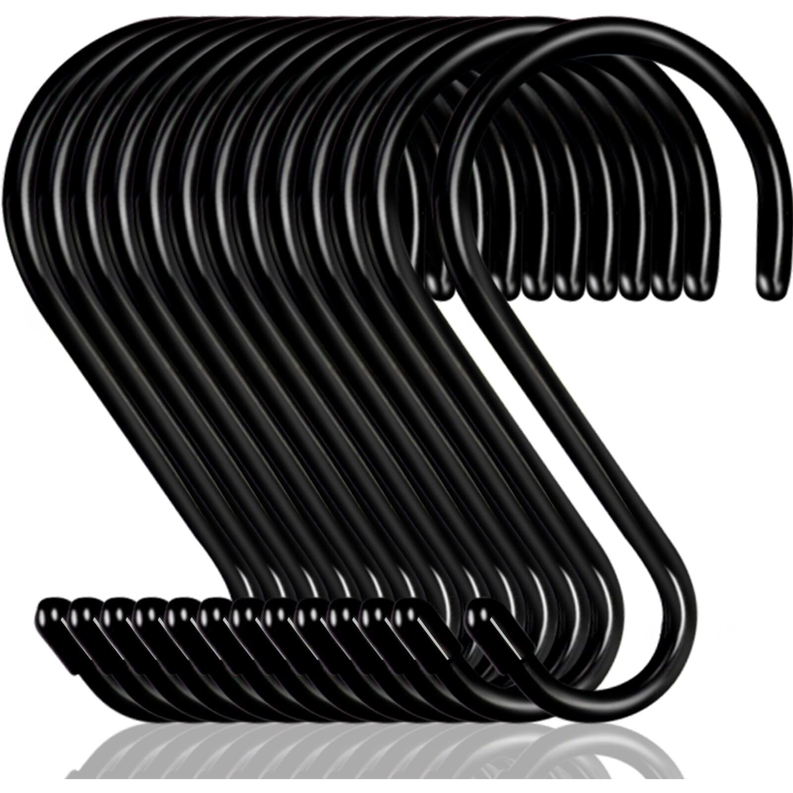 Dreecy 16 Pack S Hook For Hanging Plants, 6 Inch Large Heavy Duty S Hooks For Closet, 7 Mm Thick Metal Black Rubber Coated S Shaped Hooks For Hanging Jeans Bags Cups Pot Jewelry Garden Tools