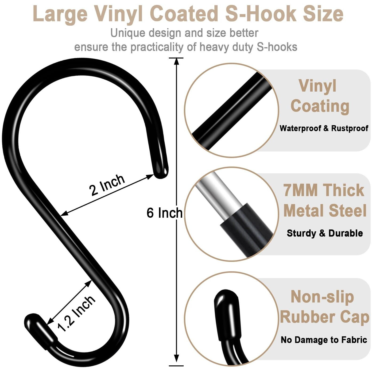 Dreecy 16 Pack S Hook For Hanging Plants, 6 Inch Large Heavy Duty S Hooks For Closet, 7 Mm Thick Metal Black Rubber Coated S Shaped Hooks For Hanging Jeans Bags Cups Pot Jewelry Garden Tools
