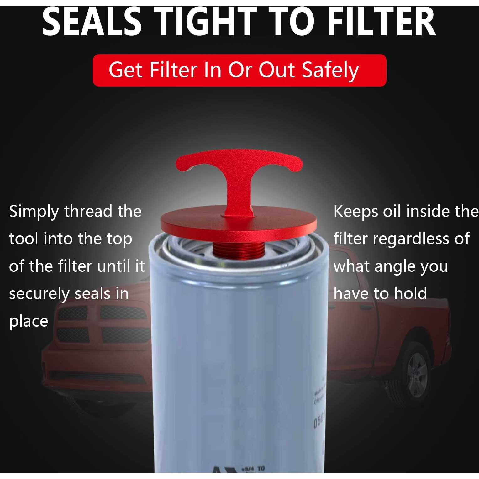 Oil Filter Plug Tool, Aluminum Alloy Oil Filter Cap Off Tool For Dodge Ram 2500, 3500, 4500, 5500 Cummins 05083285Aa Mo285 Turbo Diesel 5.7L 6.4L 6.7L (Red)