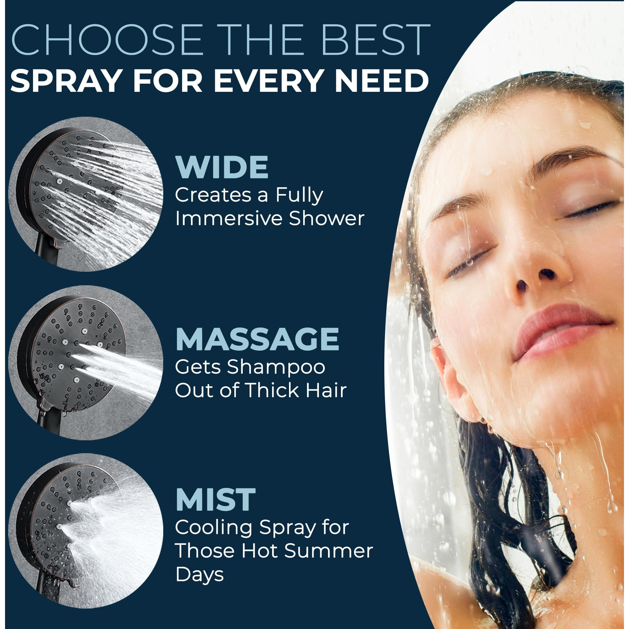 Hammerhead Showers All Metal 3-Spray Handheld Shower Head With Long Hose And Holder - Oil Rubbed Bronze - 2.5 Gpm High Pressure Shower Head With Handheld Sprayer - Wide, Massage, And Mist Sprays