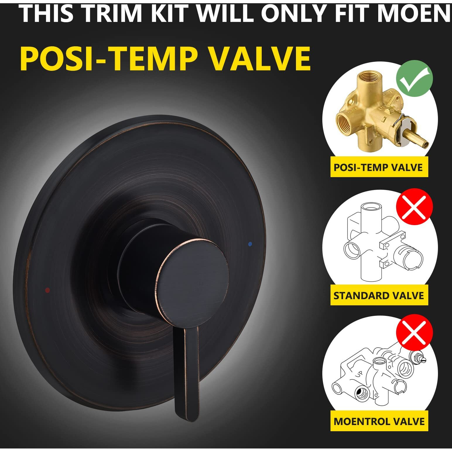 Shower And Tub Trim Kit, Compatible With Moen Posi-Temp Valve, Oil-Rubbed Bronze