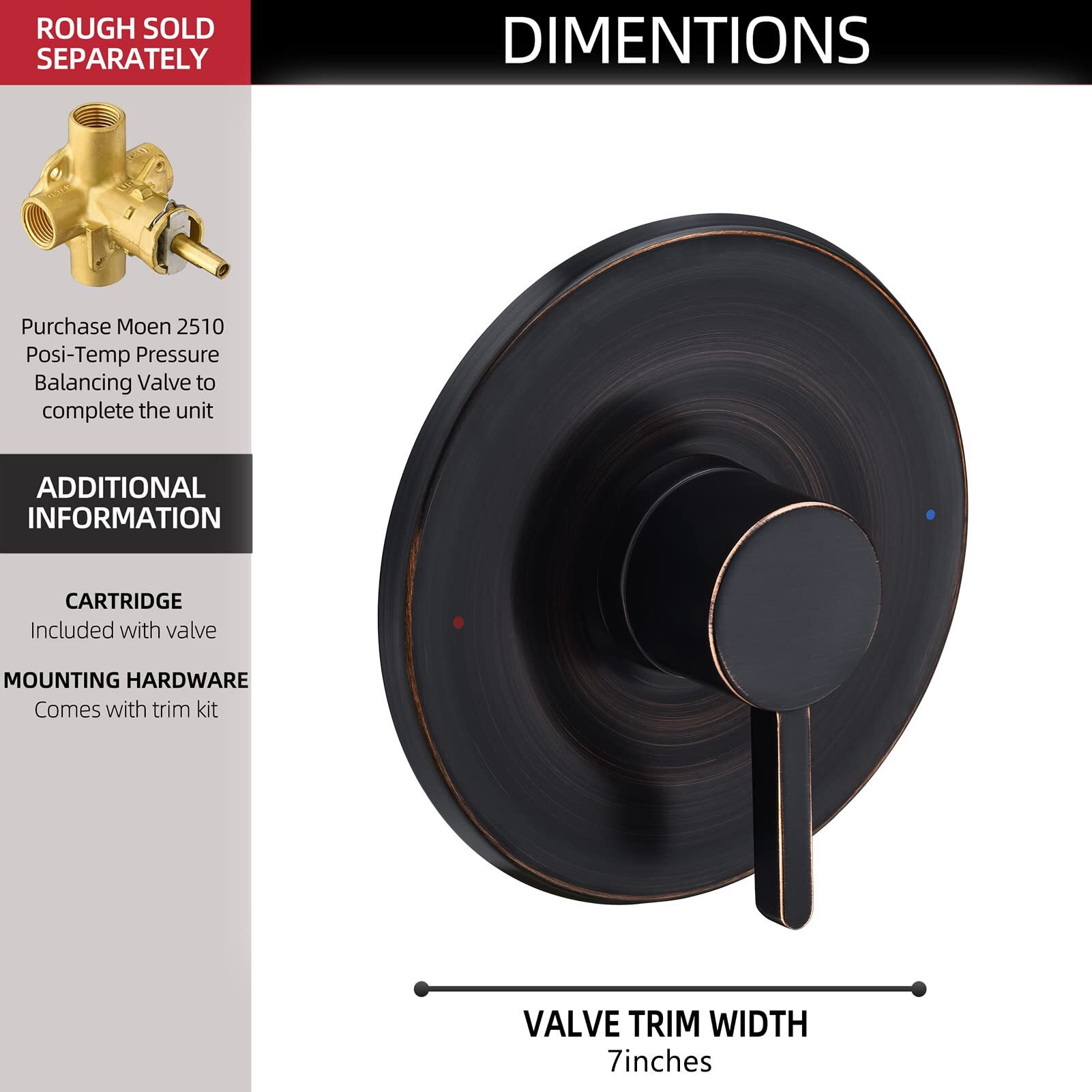 Shower And Tub Trim Kit, Compatible With Moen Posi-Temp Valve, Oil-Rubbed Bronze